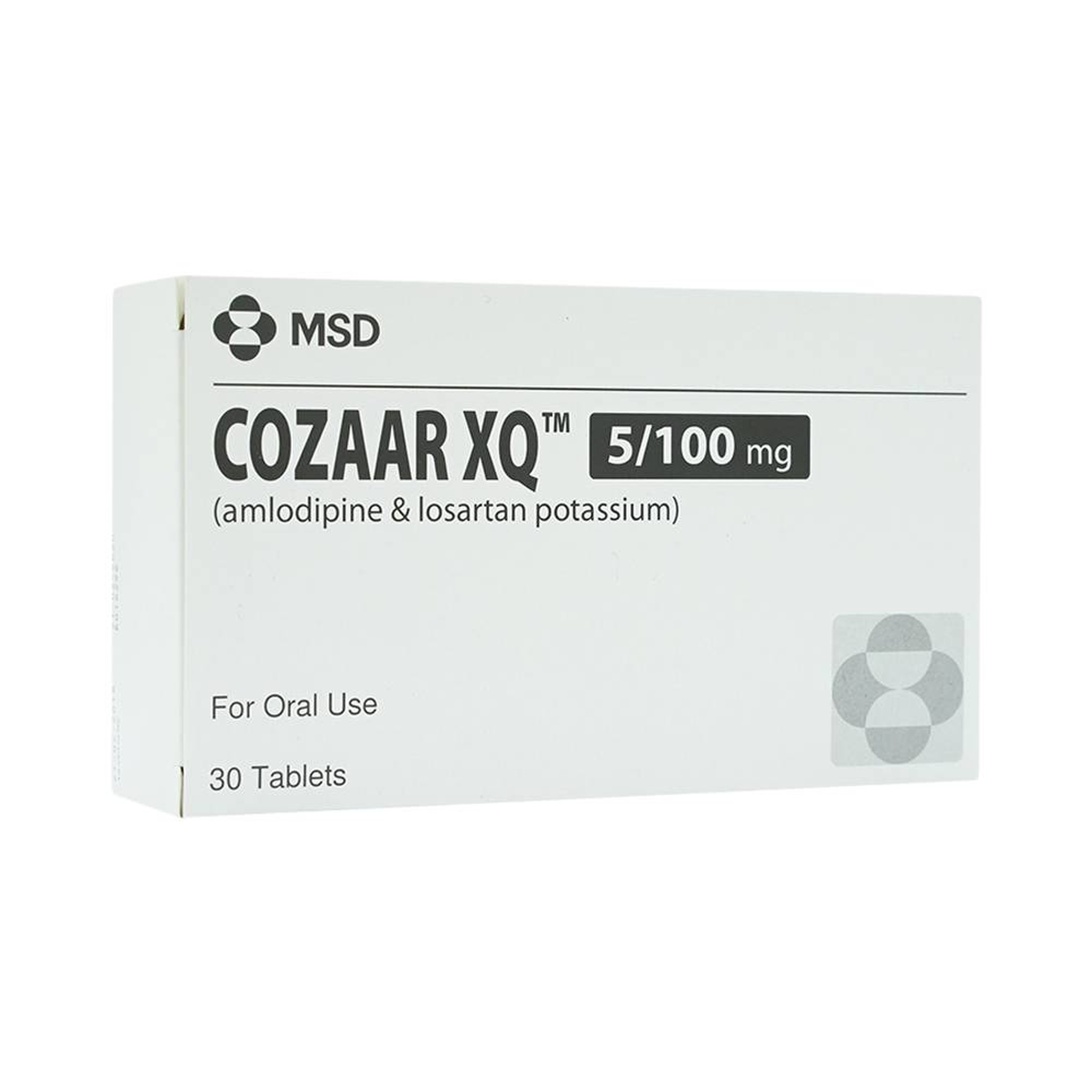 Thuốc Cozaar XQ 5/100mg MSD điều trị cao huyết áp vô căn (3 vỉ x 10 viên)