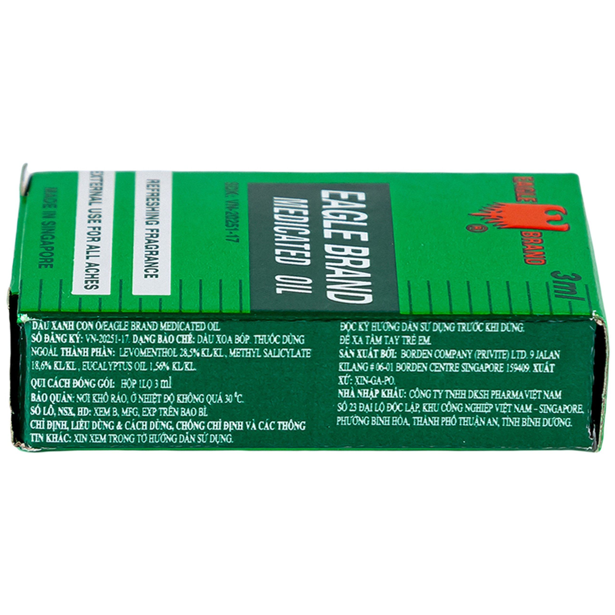 Dầu gió xanh Con Ó Eagle Brand Medicated Oil giảm nhức đầu, cảm cúm, đau lưng, viêm khớp (12 chai x 3ml)
