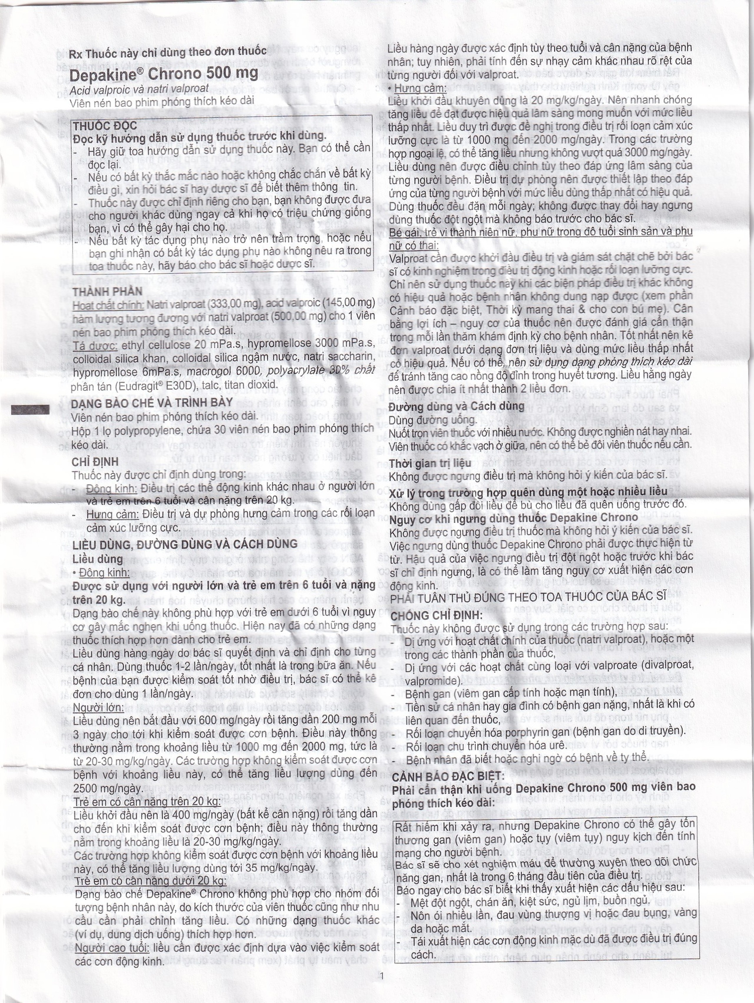 Thuốc Depakine Chrono 500mg Sanofi điều trị động kinh (30 viên)