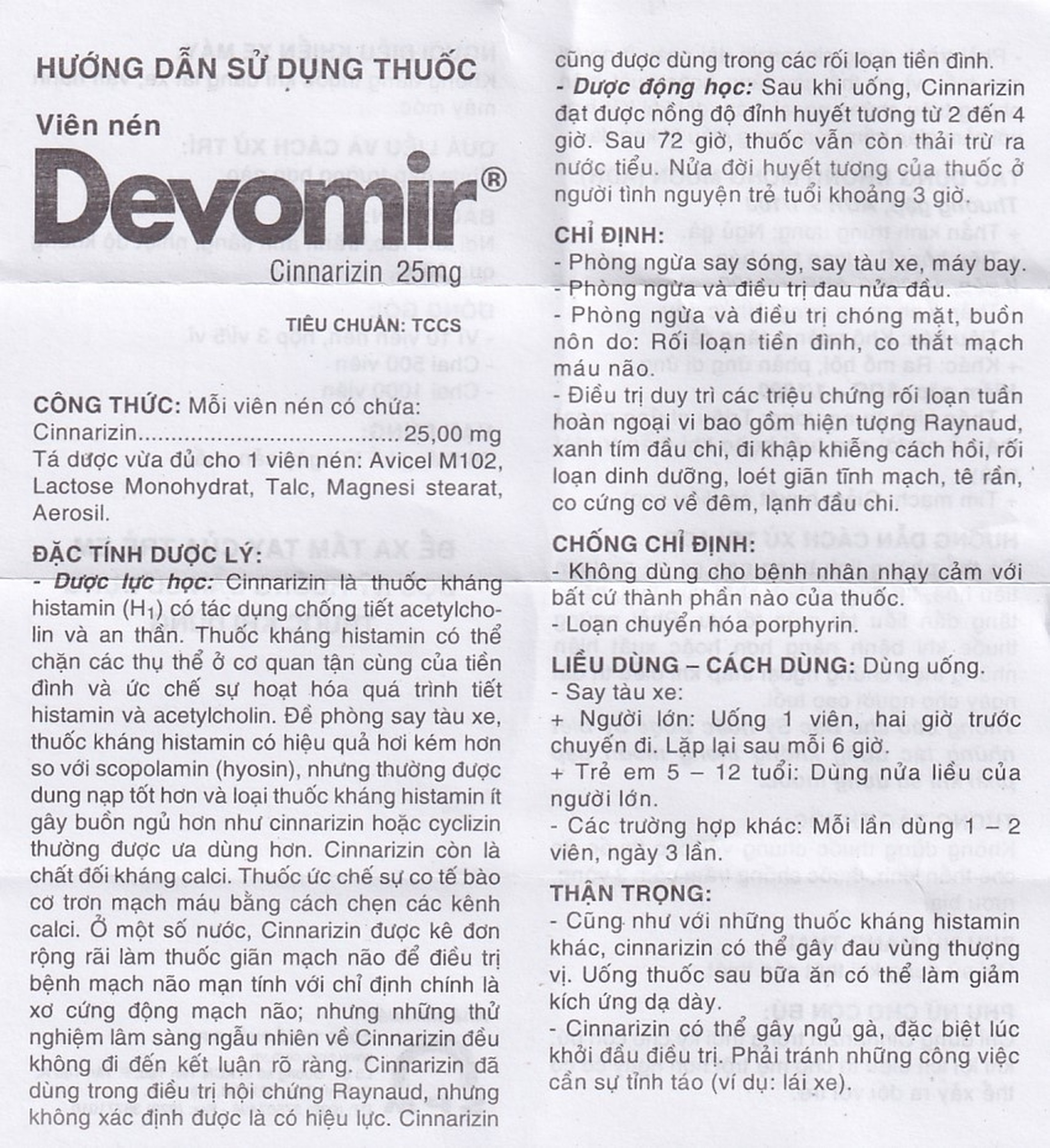 Thuốc Devomir S.P.M ohòng ngừa say sóng, say tàu xe, máy bay (3 vỉ x 10 viên)