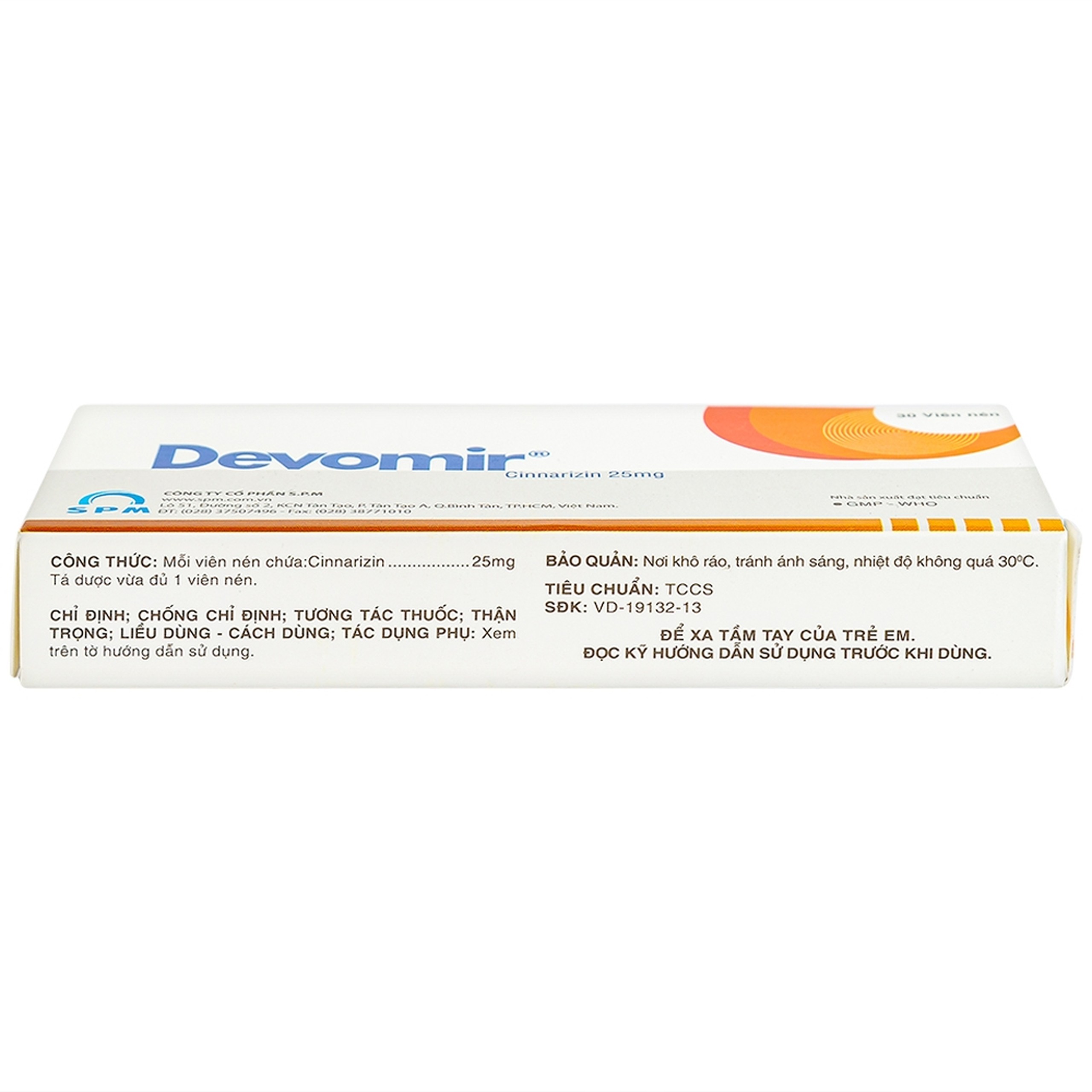 Thuốc Devomir S.P.M ohòng ngừa say sóng, say tàu xe, máy bay (3 vỉ x 10 viên)