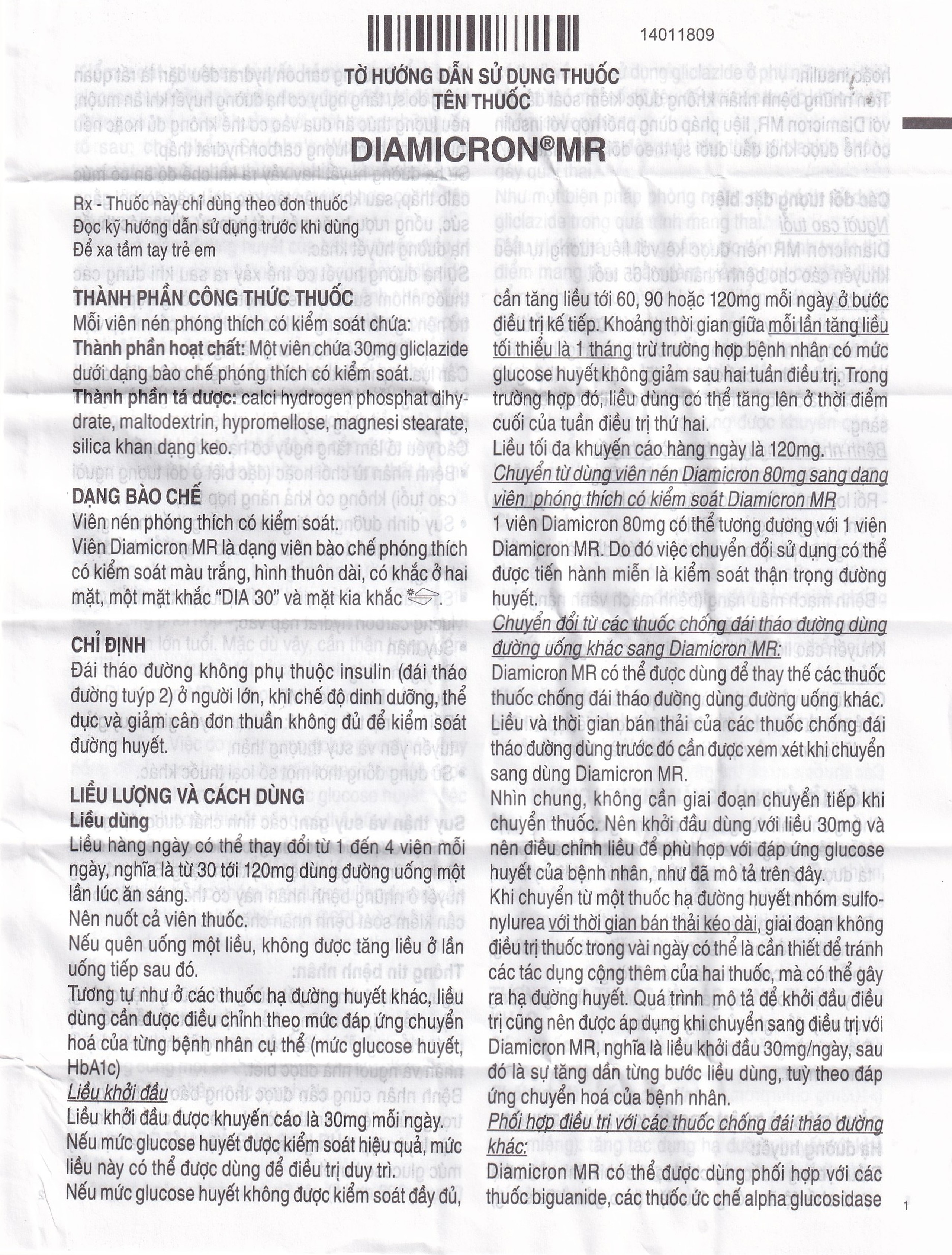 Thuốc Diamicron MR Servier điều trị tiểu đường típ 2 (2 vỉ x 30 viên)
