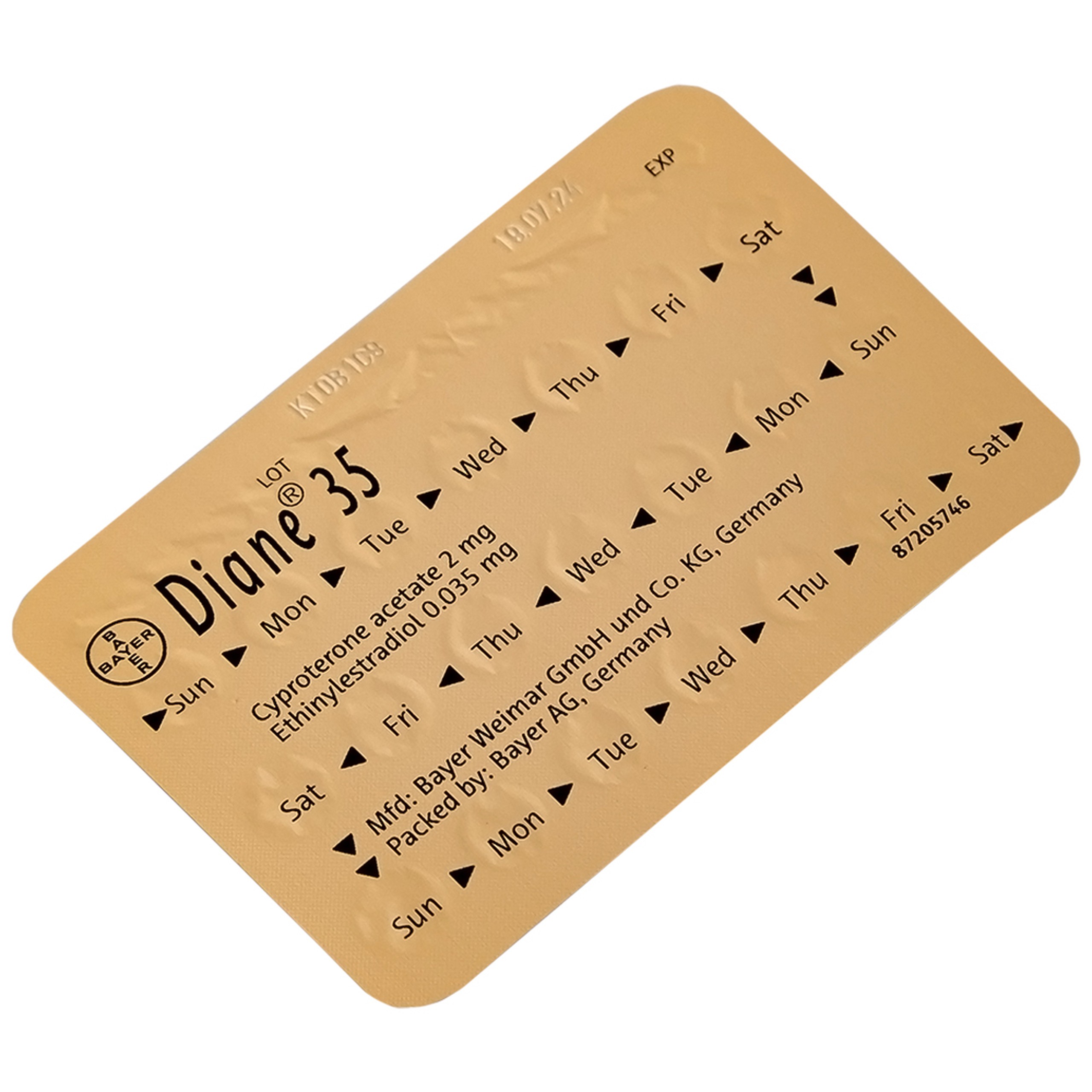 Thuốc Diane 35 Bayer điều trị mụn trứng cá mức độ vừa đến nặng và tác dụng tránh thai hormon (1 vỉ x 21 viên)