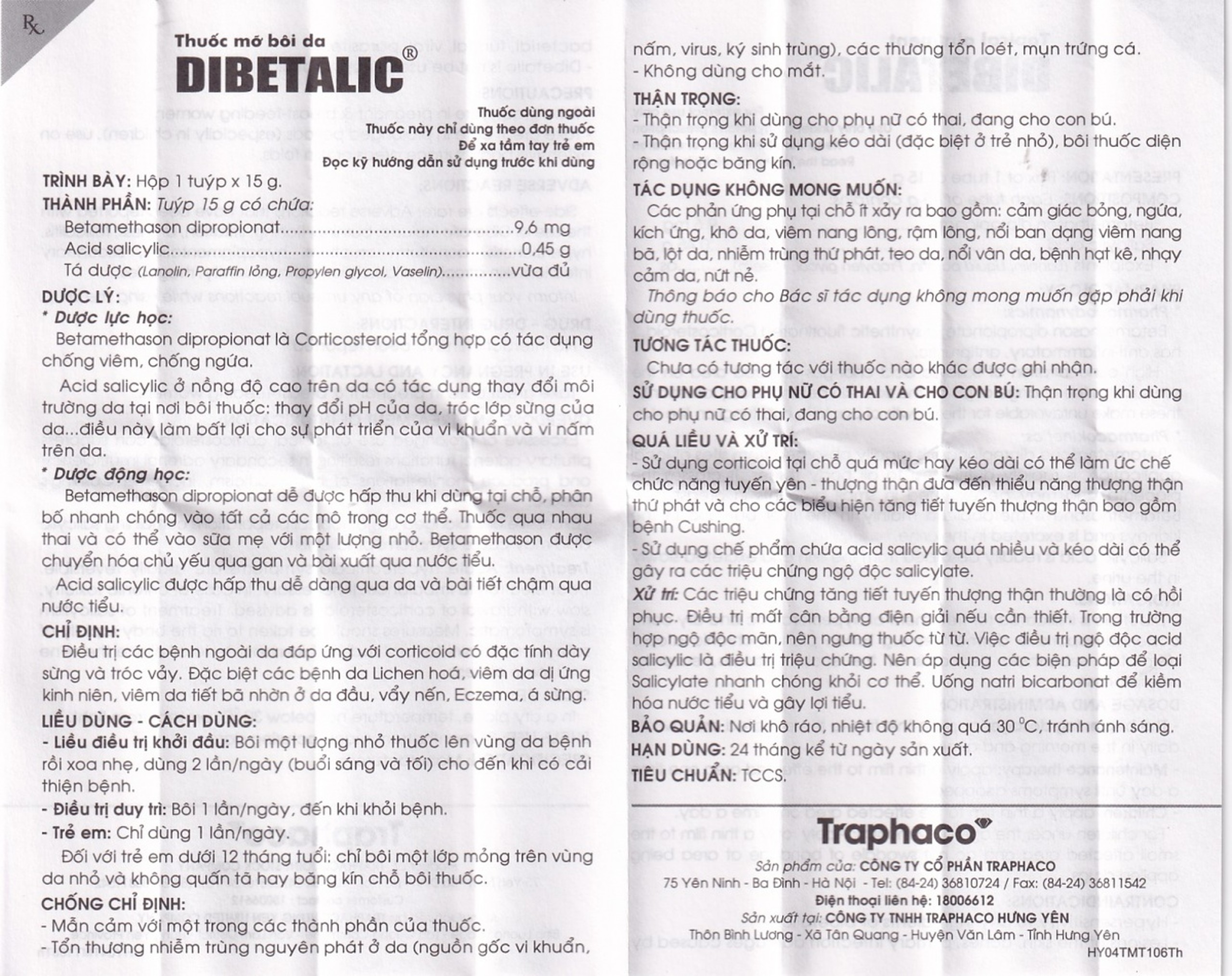 Thuốc Dibetalic Traphaco điều trị các bệnh ngoài da (15g)