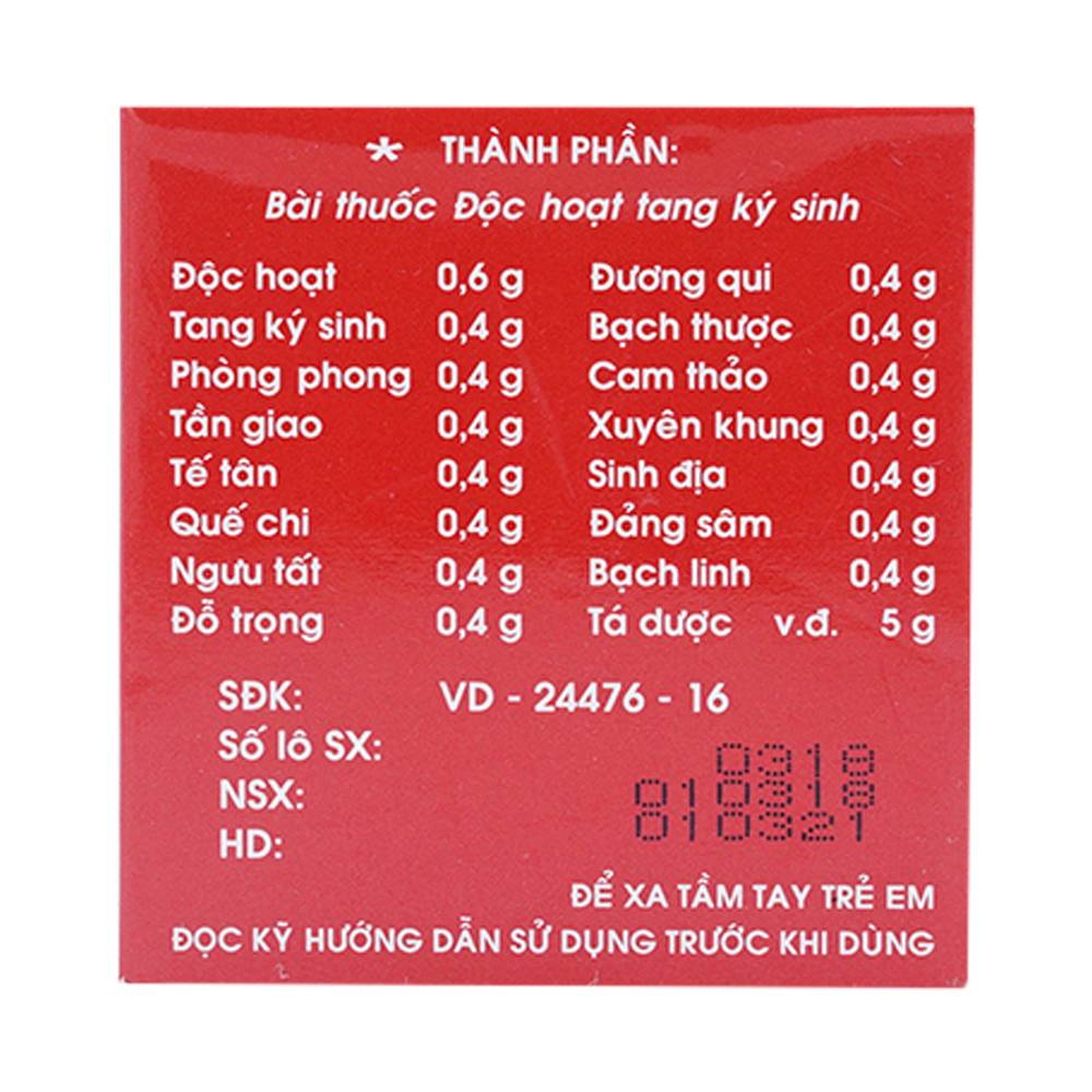 Thuốc Didicera trừ phong thấp, bổ khí huyết, bổ can thận (10 gói x 5g)