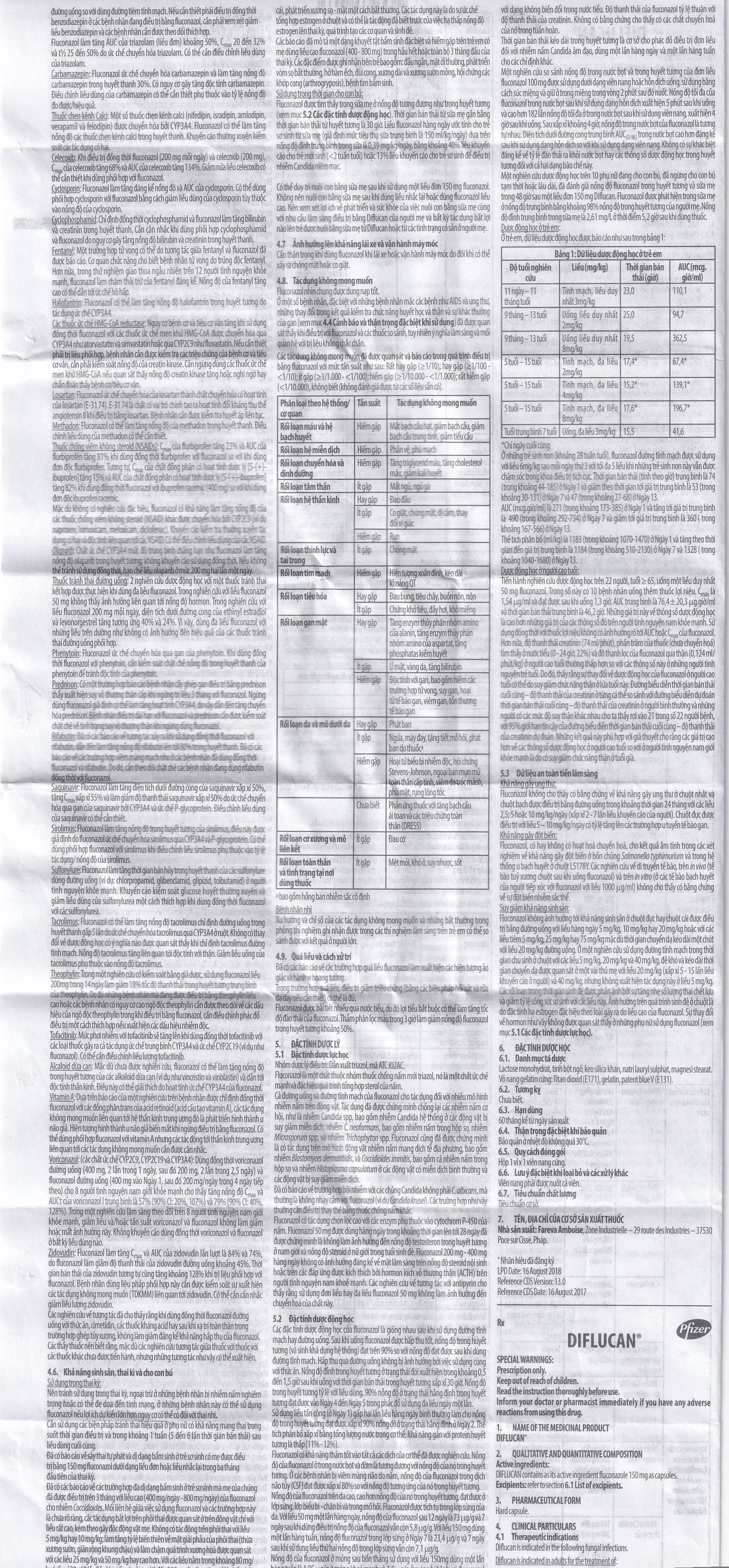 Thuốc Diflucan 150mg Pfizer điều trị tình trạng nhiễm nấm (1 vỉ x 1 viên)