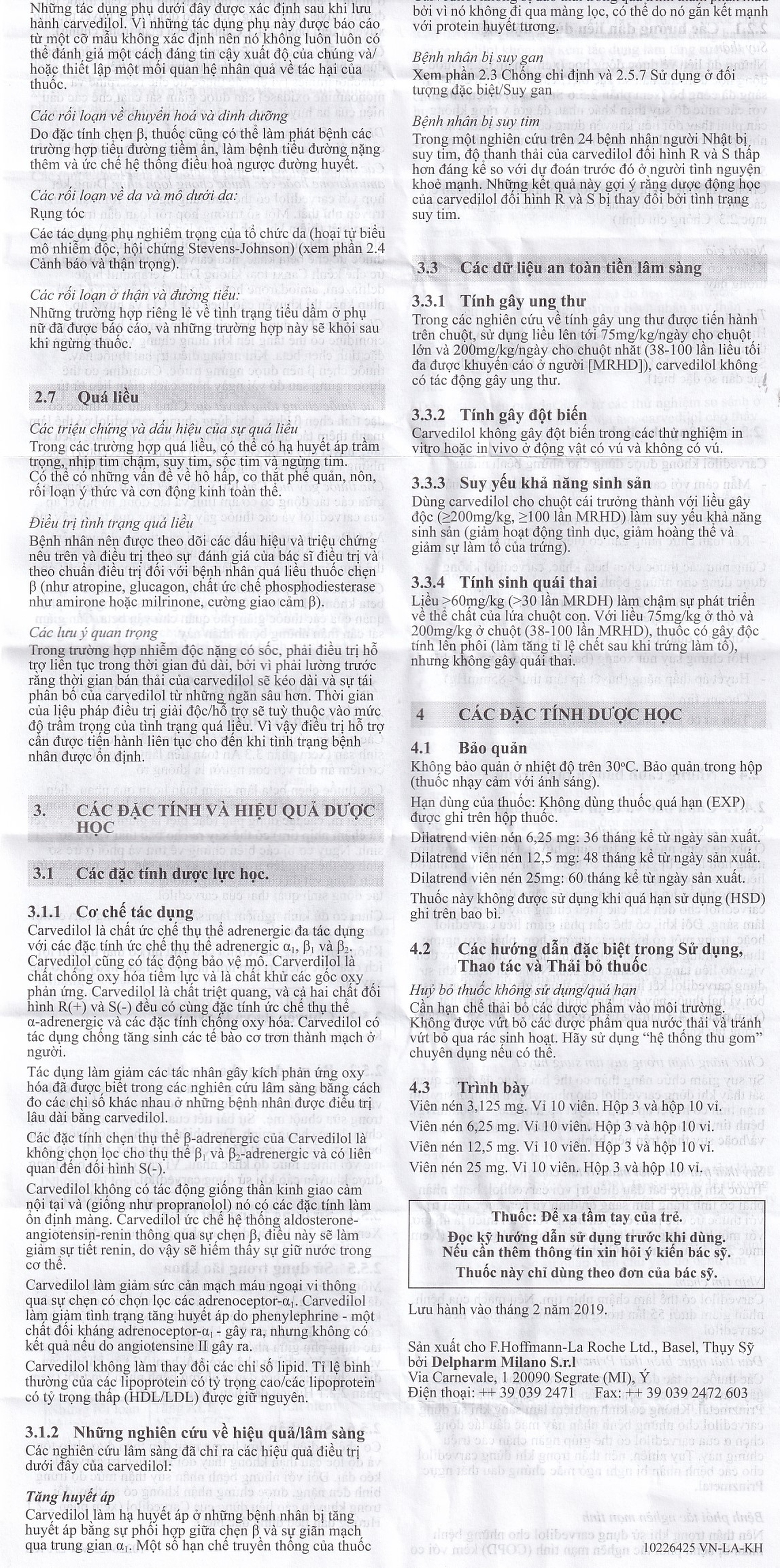 Thuốc Dilatrend Roche điều trị tăng huyết áp, bệnh mạch vành, suy tim mạn, suy thất trái (3 vỉ x 10 viên)