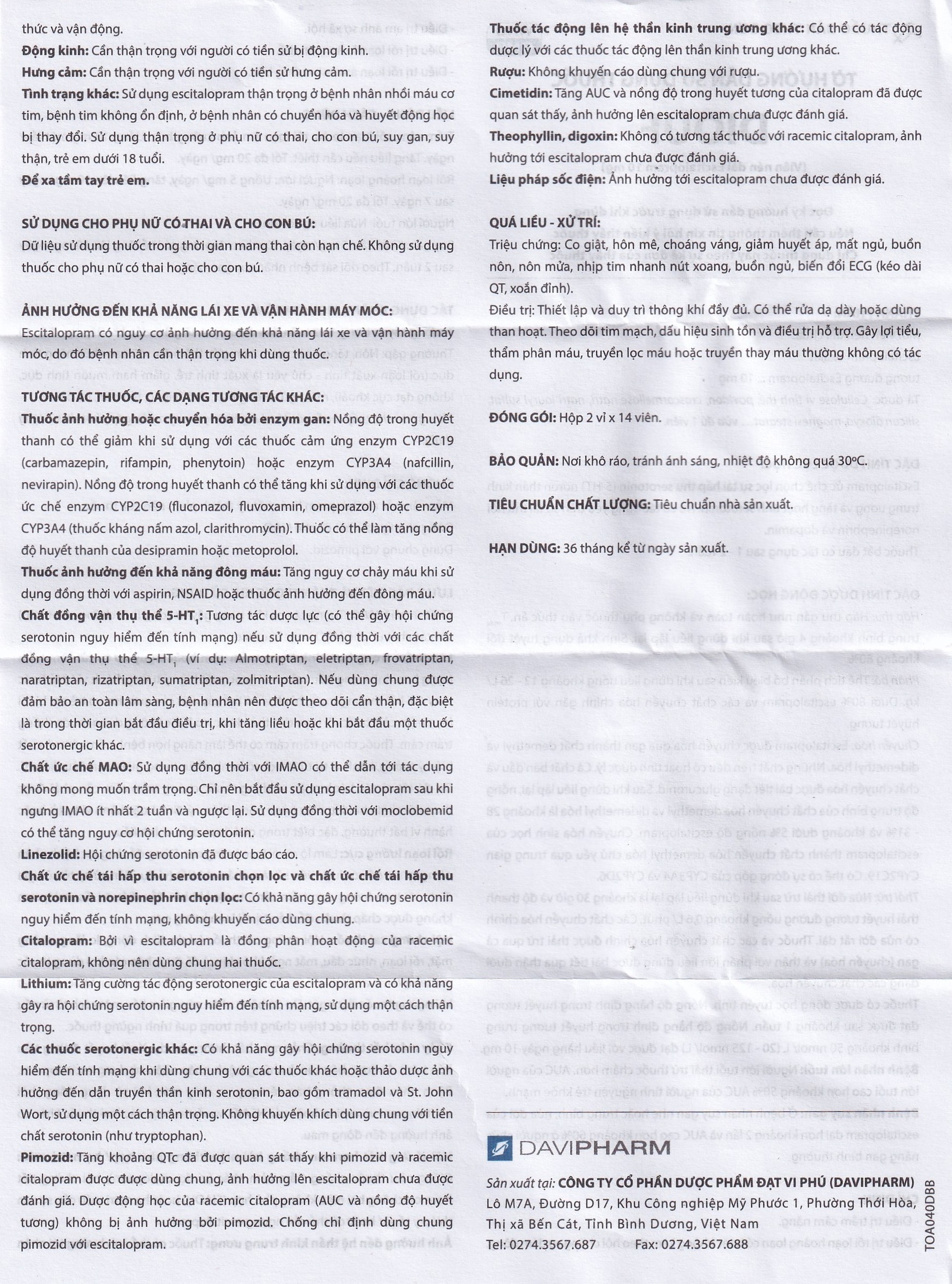 Thuốc Diouf Davipharm điều trị trầm cảm nặng, rối loạn hoảng loạn (2 vỉ x 14 viên)