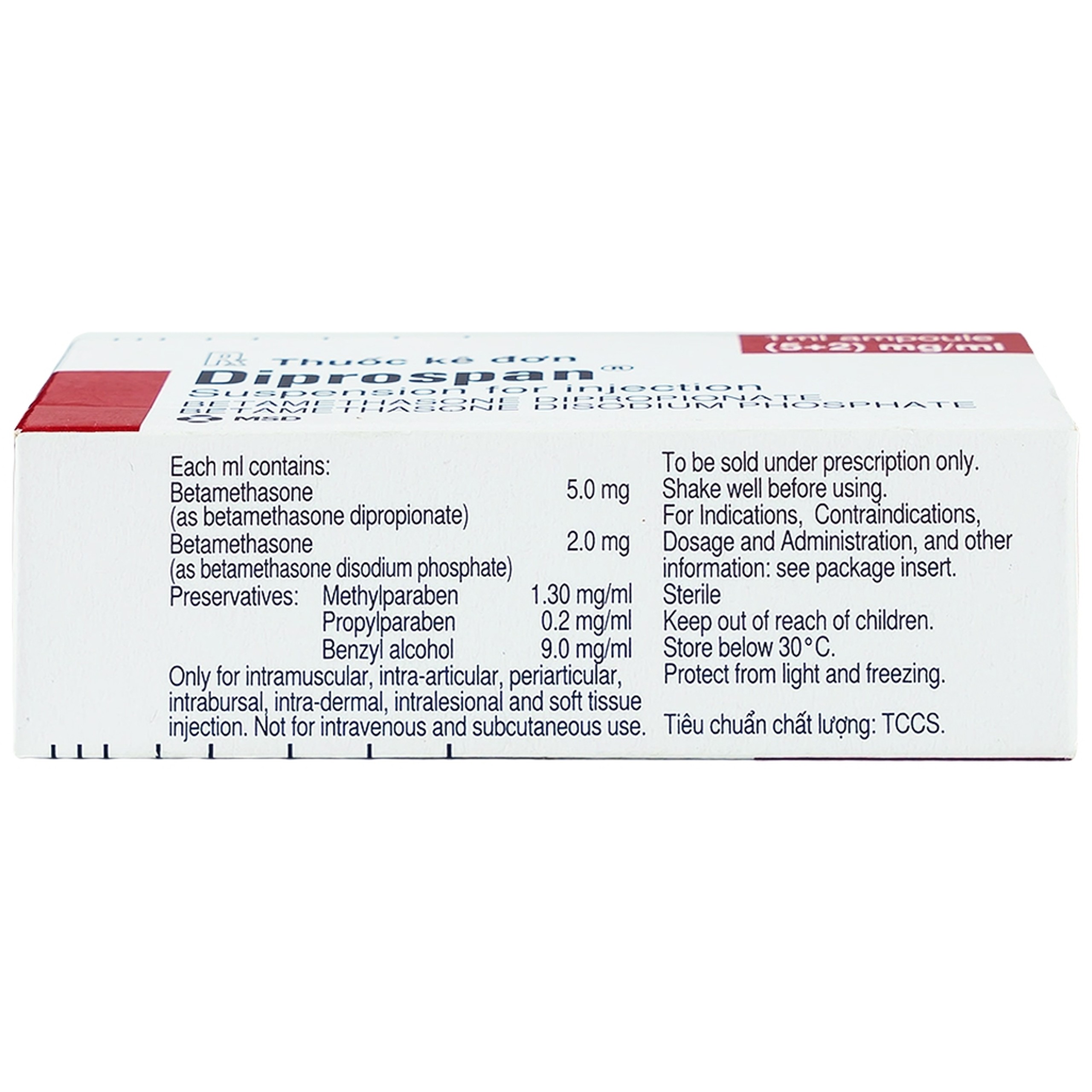 Thuốc tiêm Diprospan Injection (5+2)mg/ml Merck điều trị các bệnh cơ xương và mô mềm, dị ứng (1 ống x 1ml)