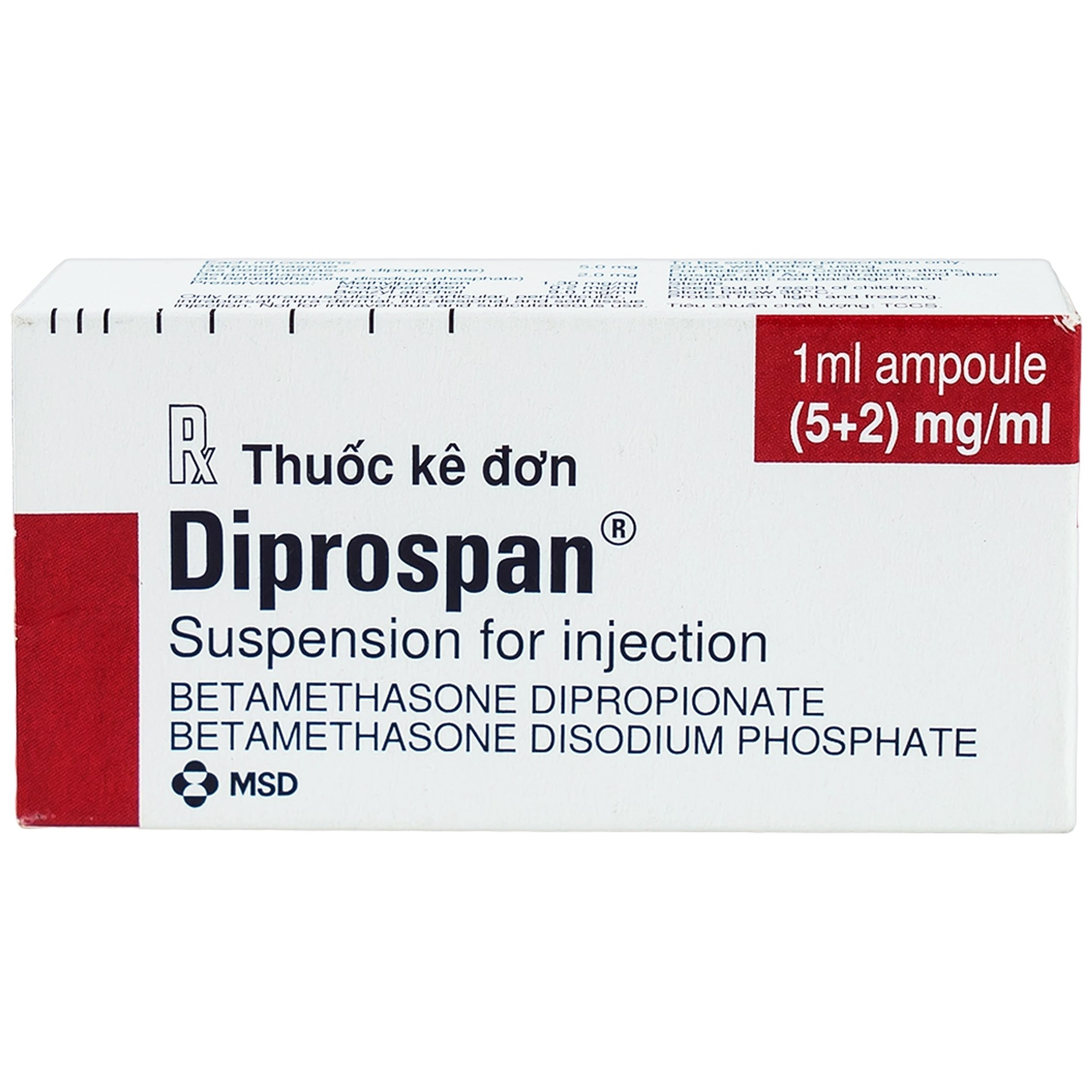 Thuốc tiêm Diprospan Injection (5+2)mg/ml Merck điều trị các bệnh cơ xương và mô mềm, dị ứng (1 ống x 1ml)