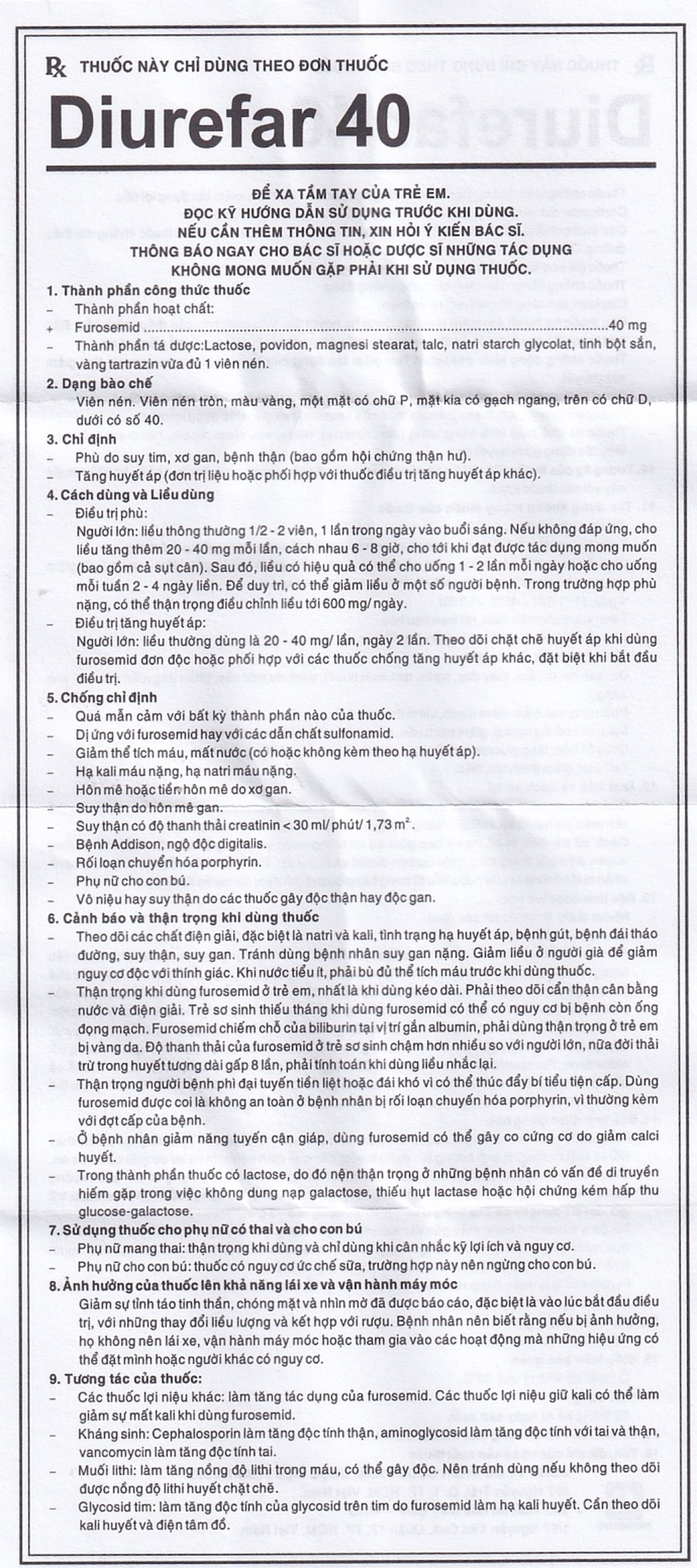 Thuốc Diurefar 40 Pharmedic điều trị tăng huyết áp, phù do suy tim, xơ gan, bệnh thận (10 vỉ x 12 viên)