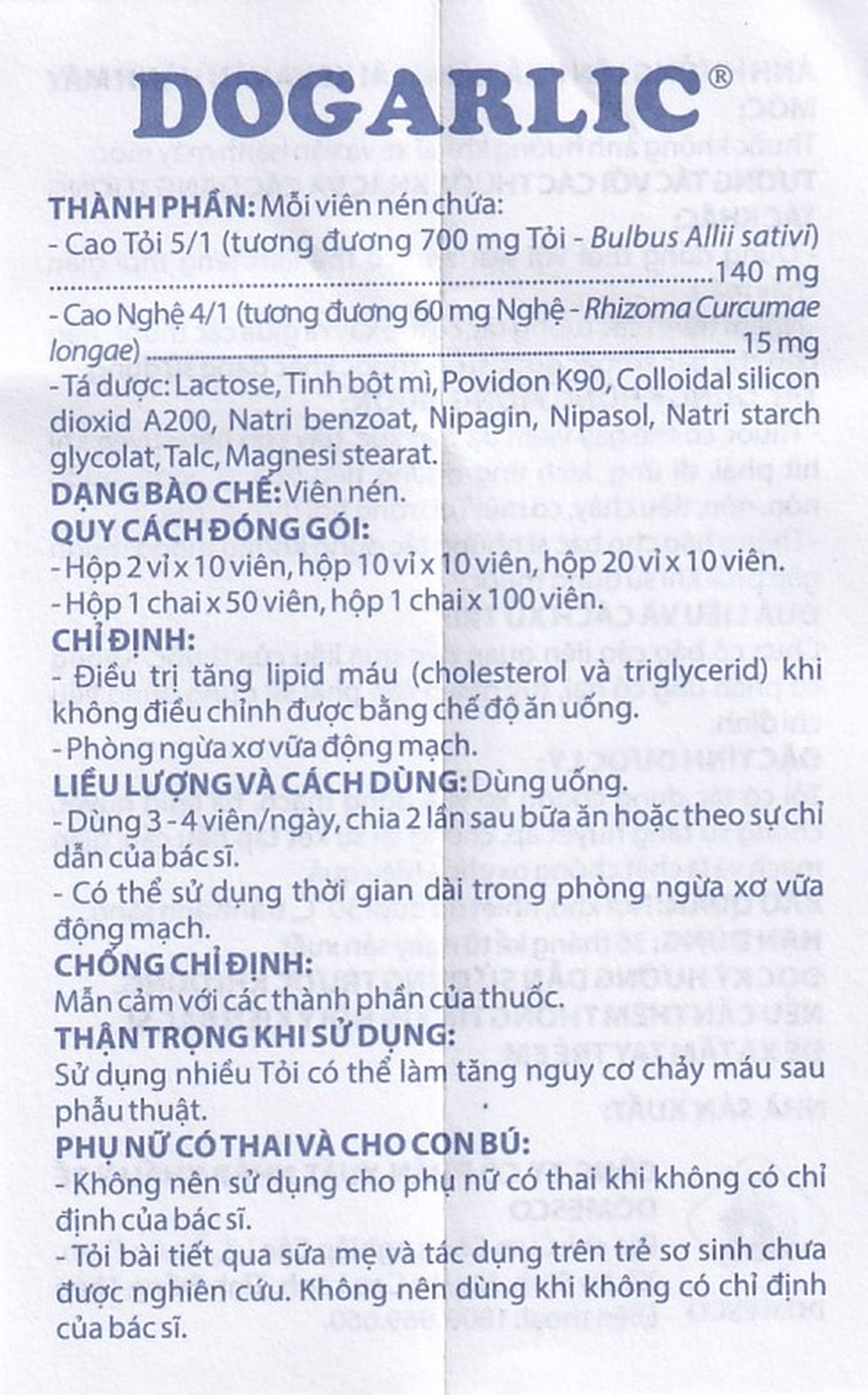 Thuốc Dogarlic Domesco điều trị tăng lipid máu, phòng ngừa xơ vữa động mạch (100 viên)
