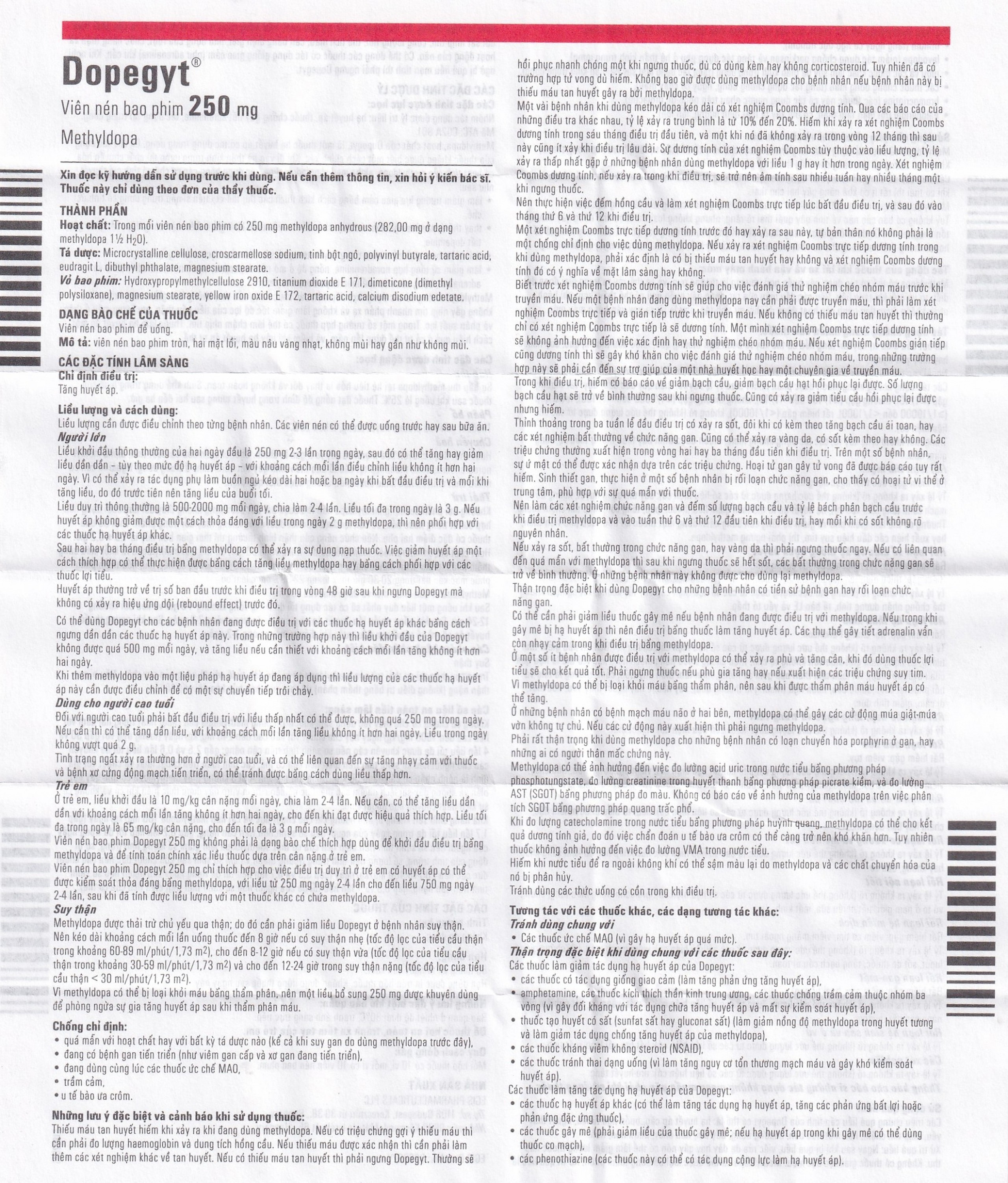 Thuốc Dopegyt 250mg Egis Pharma điều trị tăng huyết áp (10 vỉ x 10 viên)
