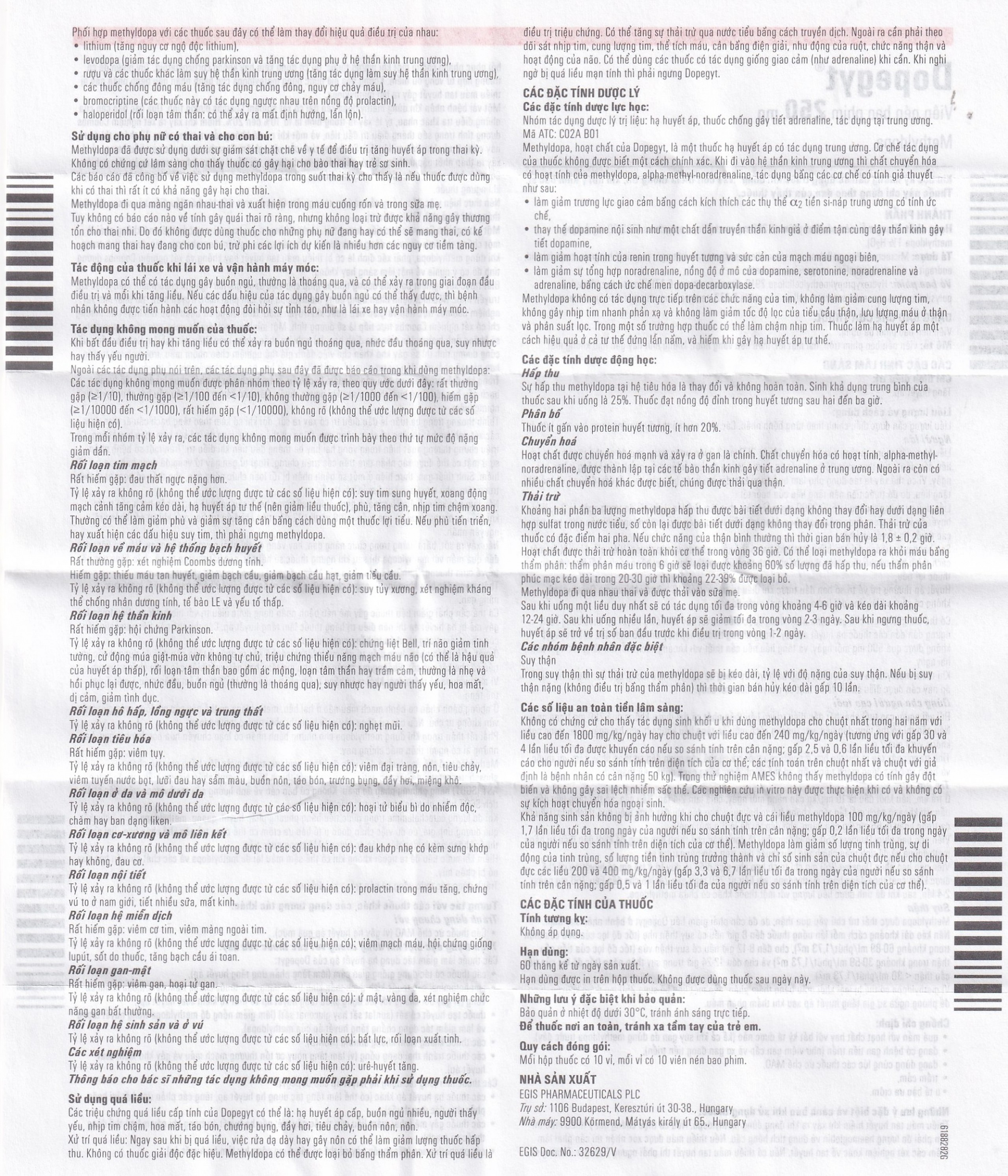 Thuốc Dopegyt 250mg Egis Pharma điều trị tăng huyết áp (10 vỉ x 10 viên)