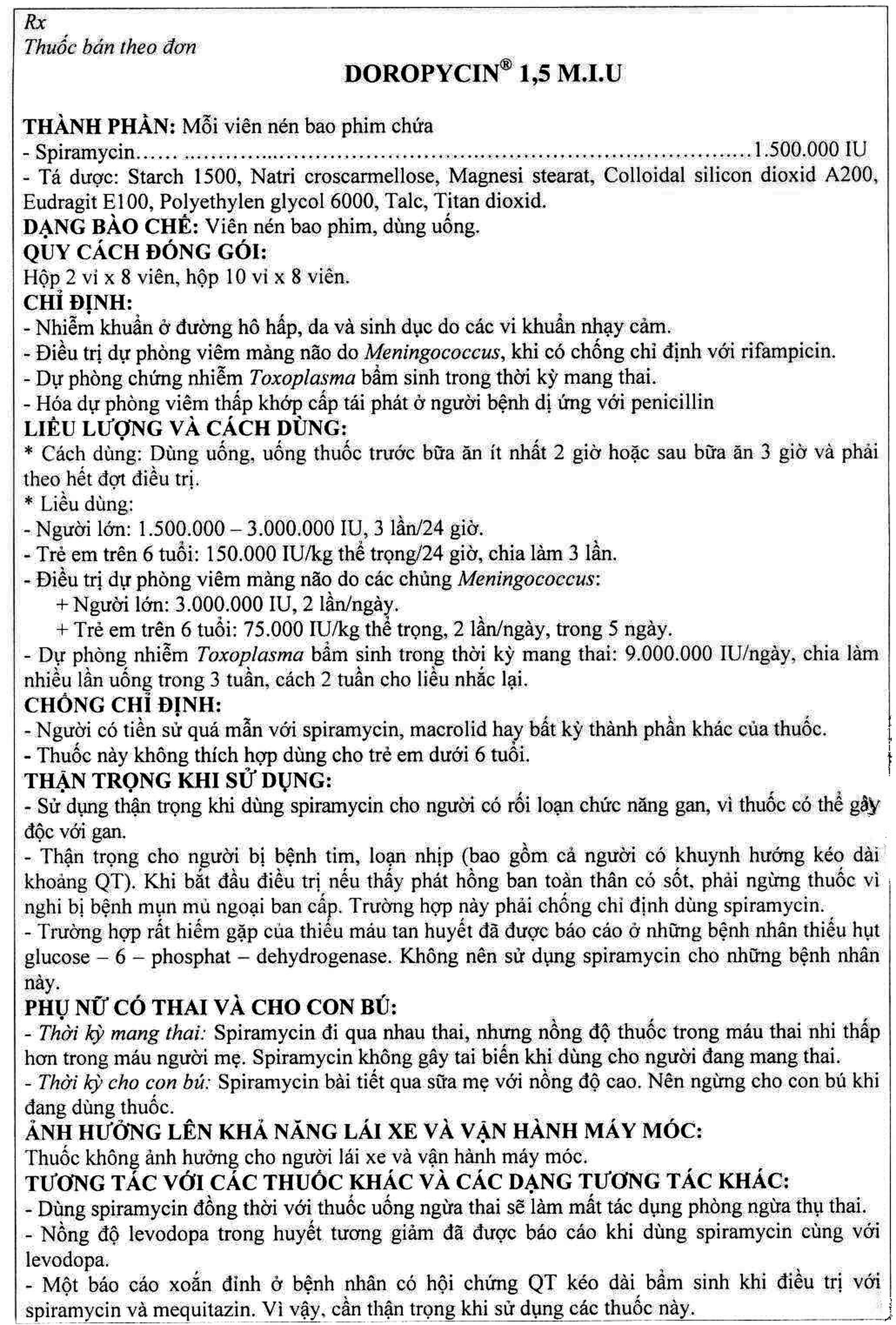 Thuốc Doropycin 1.5 M.I.U Domesco điều trị nhiễm khuẩn (2 vỉ x 8 viên)