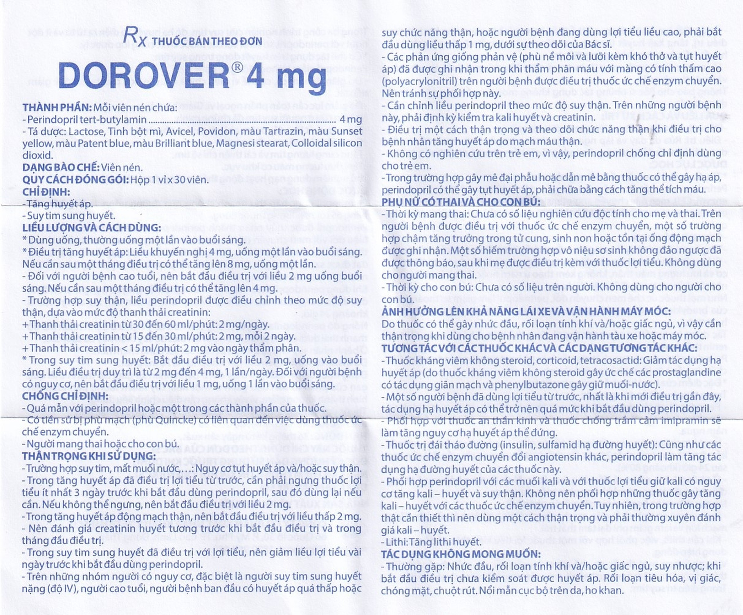 Thuốc Dorover 4mg Domesco điều trị tăng huyết áp, suy tim sung huyết (1 vỉ x 30 viên)