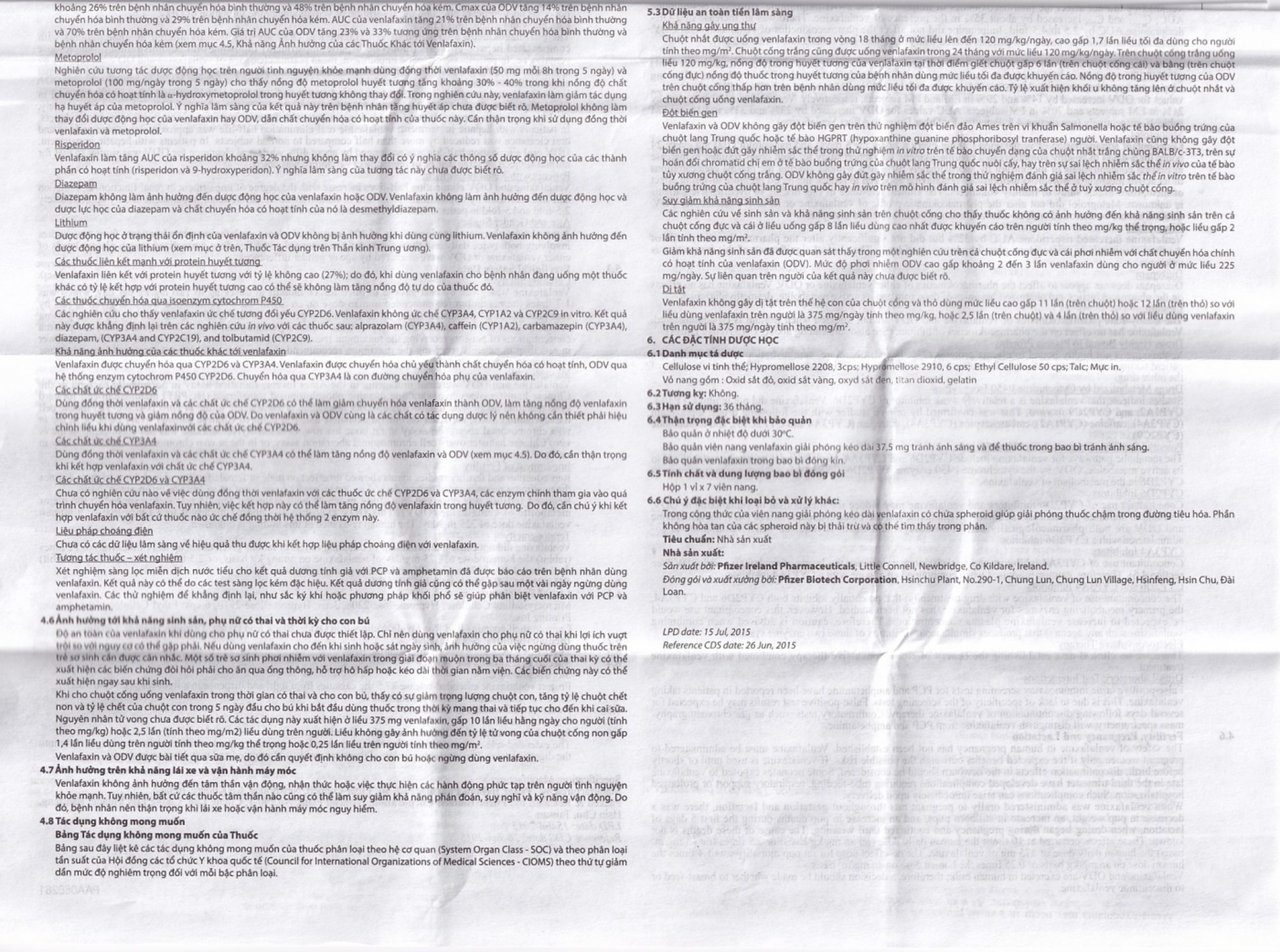 Thuốc Efexor XR 37.5mg Pfizer điều trị các rối loạn trầm cảm chủ yếu (1 vỉ x 7 viên)