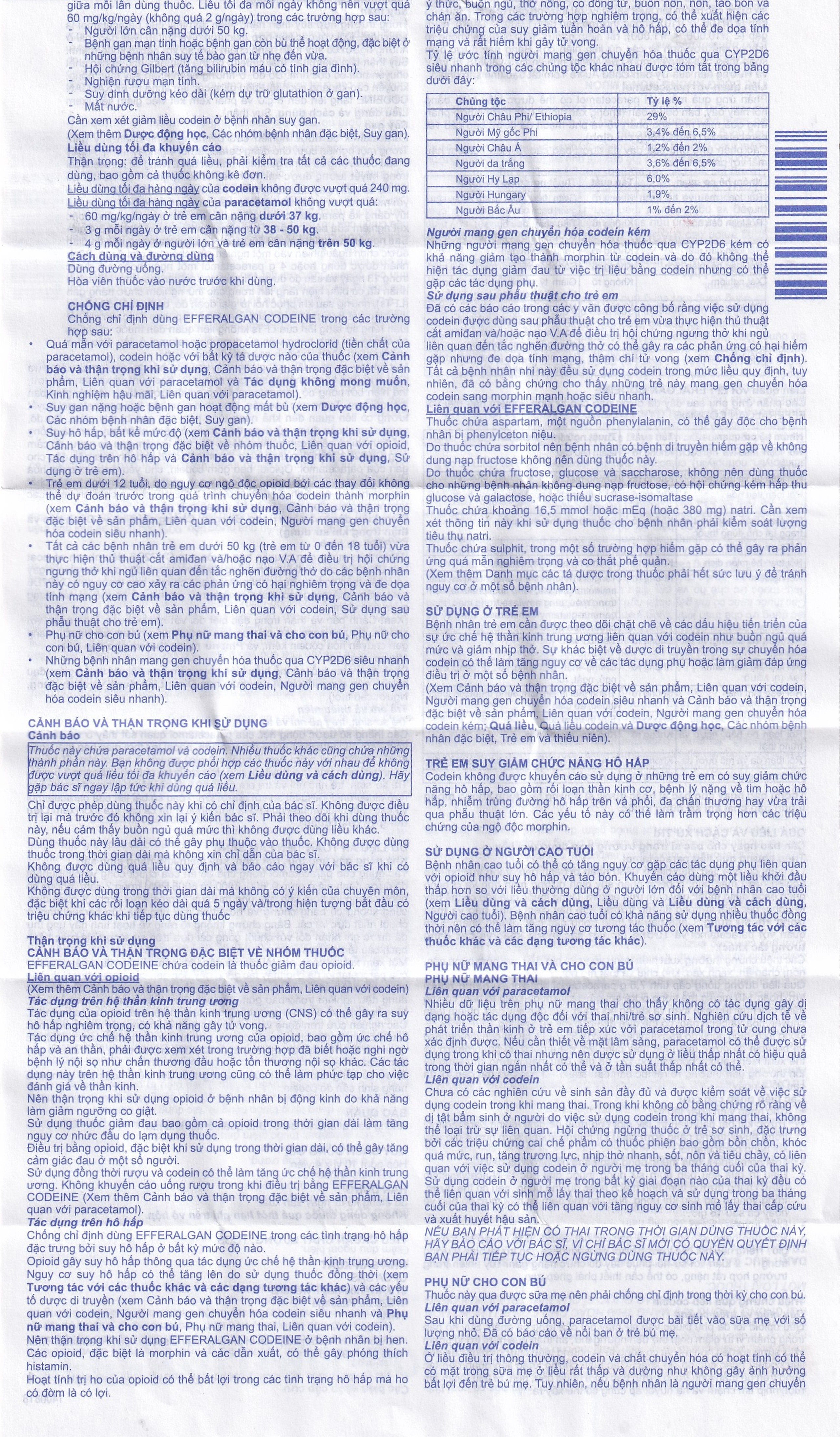 Viên sủi Efferalgan Codeine giảm đau cấp tính mức độ trung bình (10 vỉ x 4 viên)