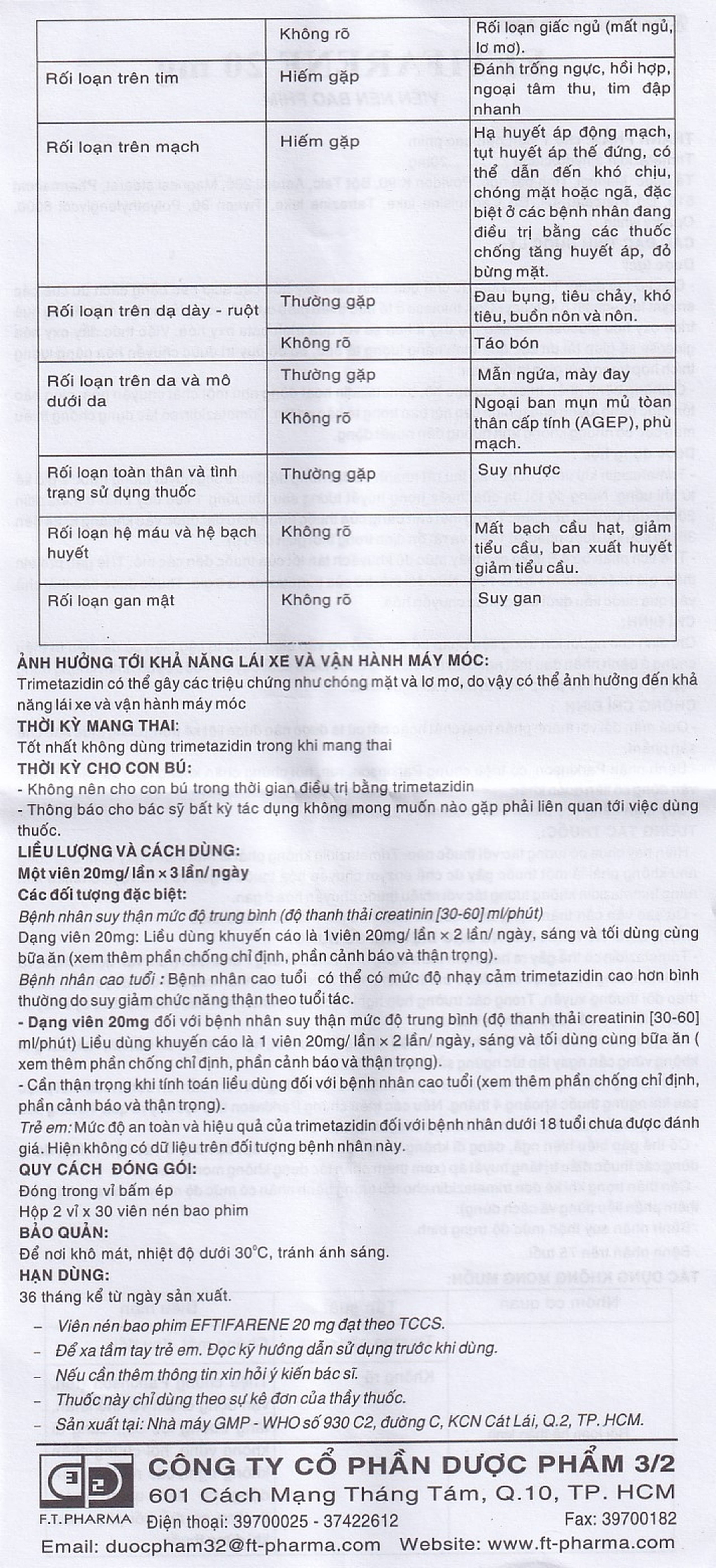 Thuốc Eftifarene Dược 3-2 hỗ trợ điều trị đau thắt ngực ổn định (2 vỉ x 30 viên)
