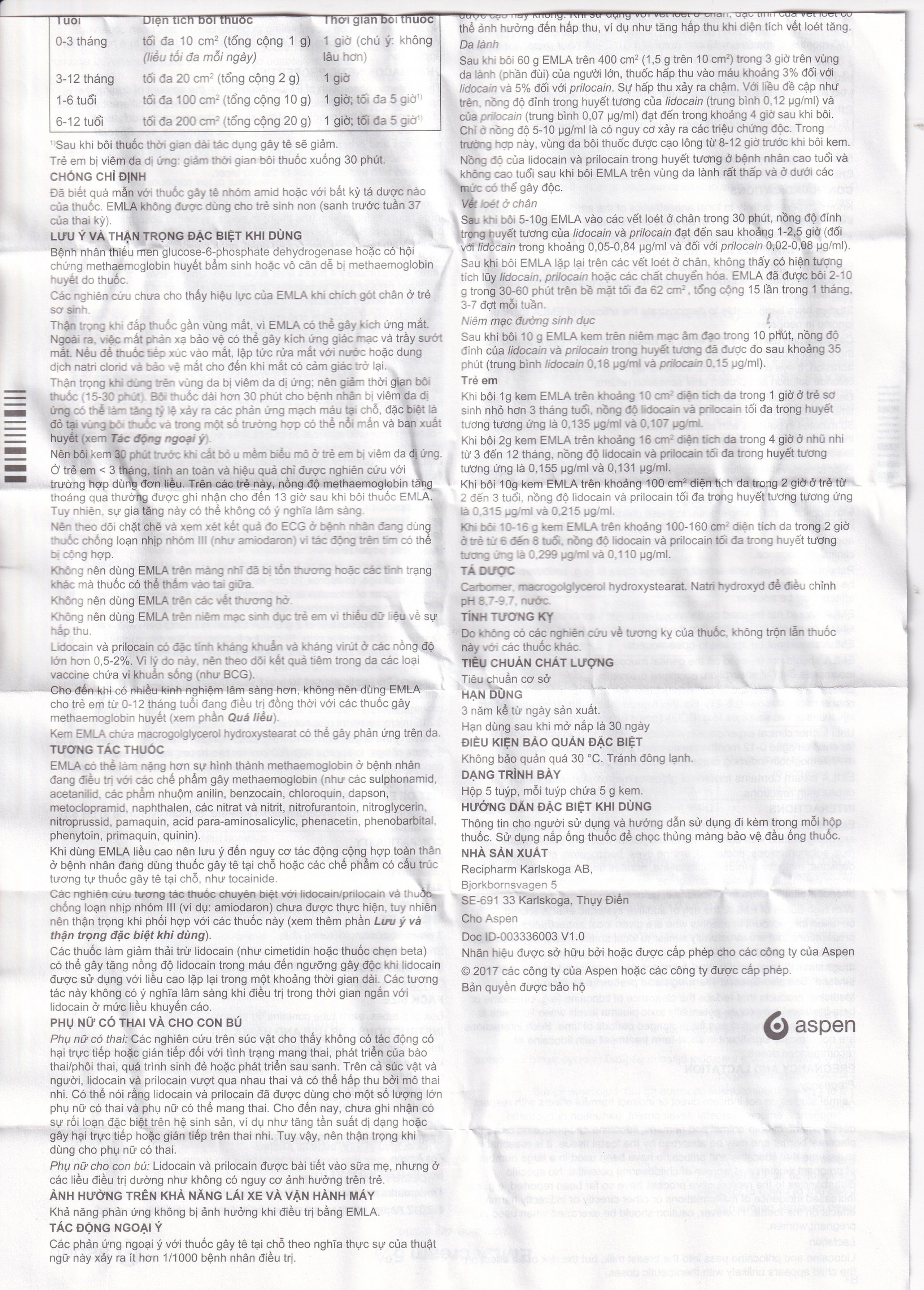 Thuốc Emla 5% Aspen gây tê bề mặt da (5 tuýp x 5g)