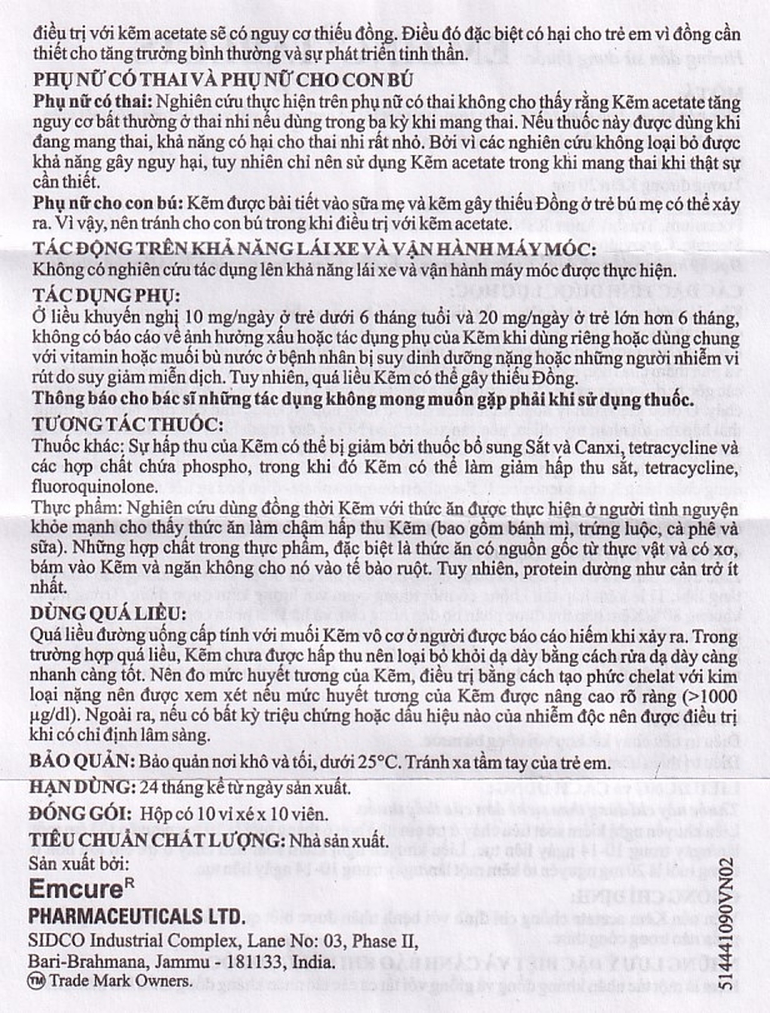 Thuốc Emzinc Emcure bổ sung kẽm, trị tiêu chảy (10 vỉ x 10 viên)