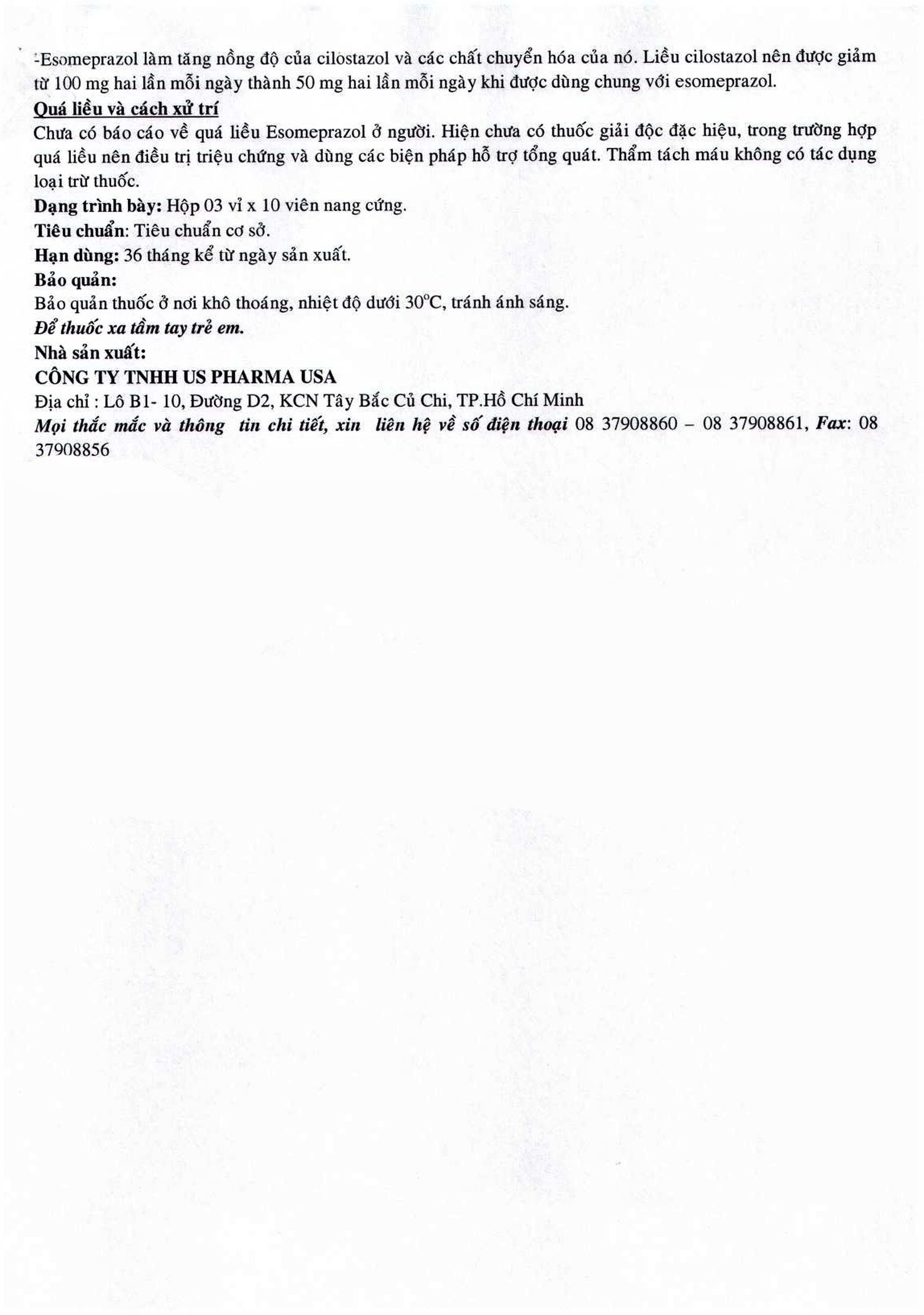 Thuốc Esomeprazol 40-US điều trị trào ngược dạ dày, thực quản (3 vỉ x 10 viên)