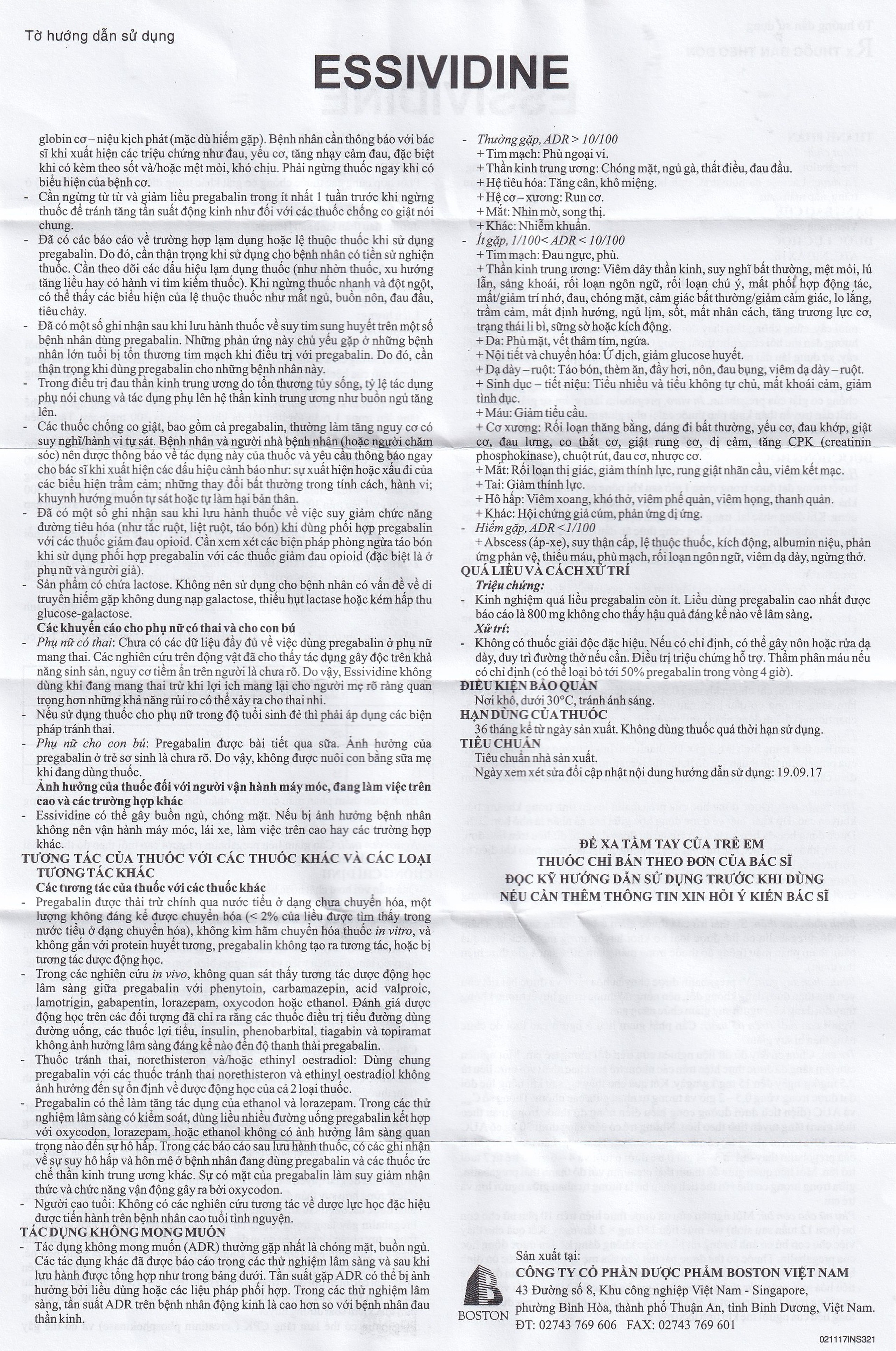 Thuốc Essividine Boston điều trị động kinh và giảm đau do thần kinh (4 vỉ x 14 viên)
