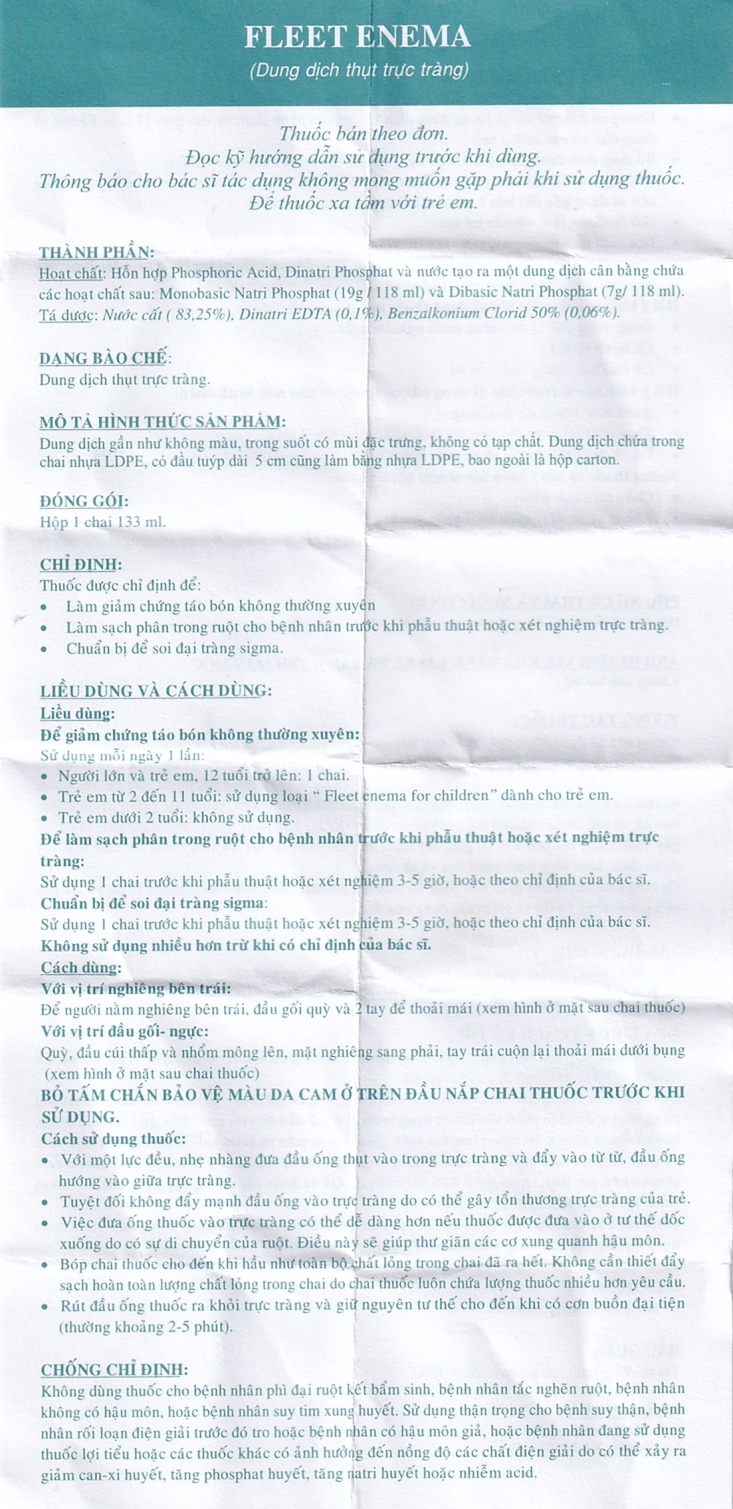 Dung dịch thụt trực tràng Fleet Enema giảm chứng táo bón không thường xuyên (133ml)