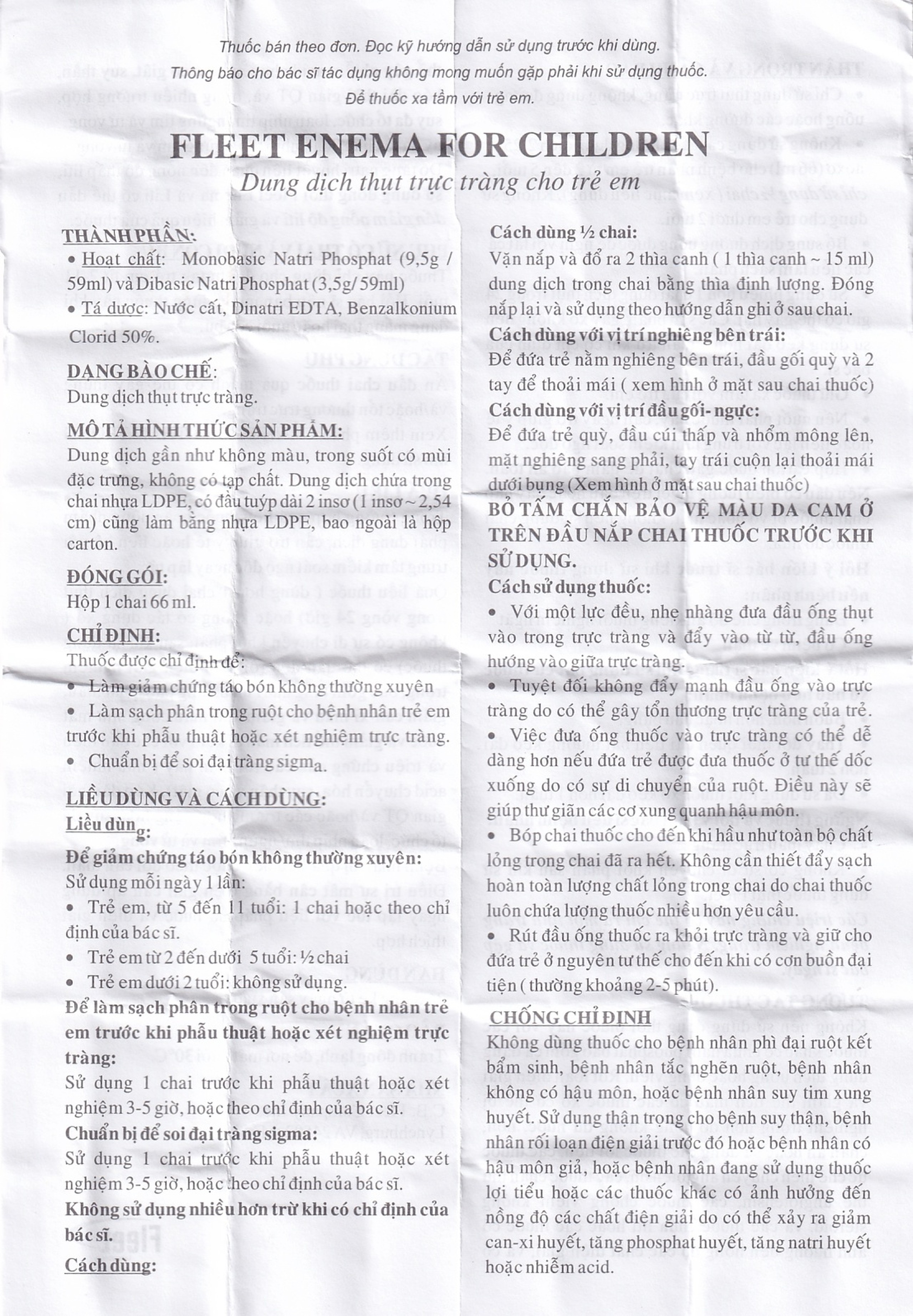 Dung dịch thụt trực tràng Fleet Enema For Children giảm chứng táo bón không thường xuyên (66ml)
