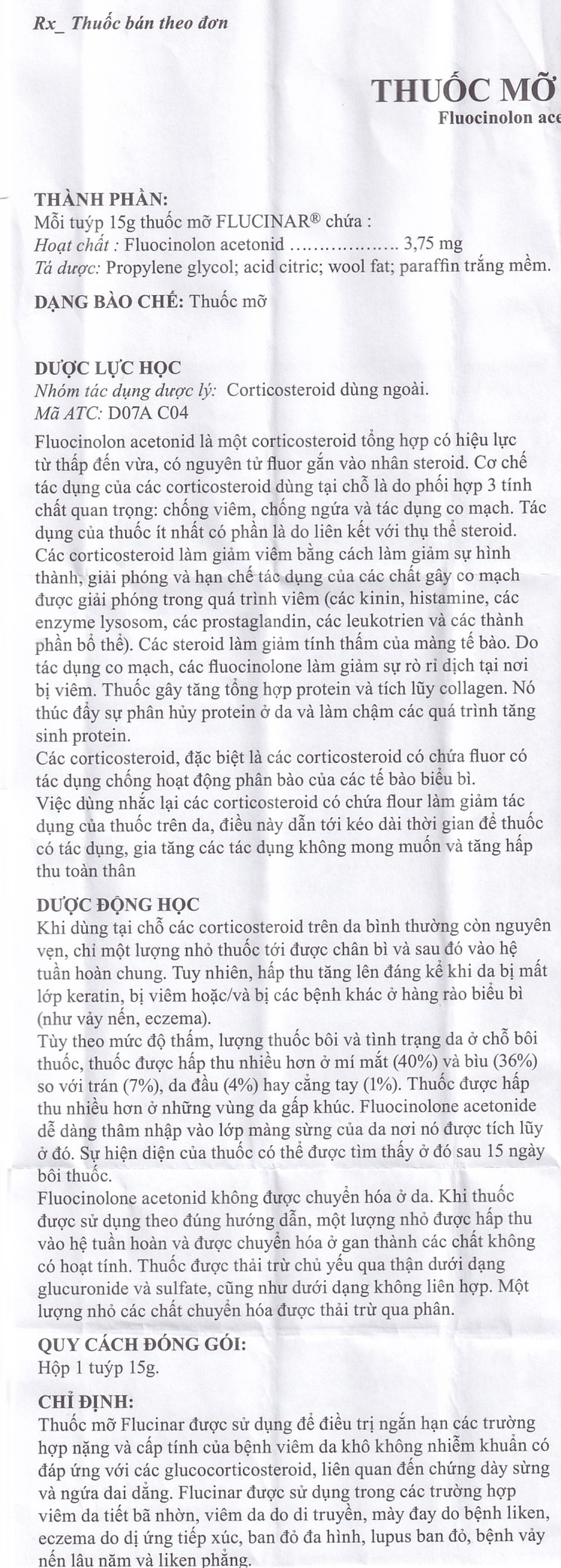 Thuốc mỡ Flucinar Jelfa điều trị viêm da (15g)