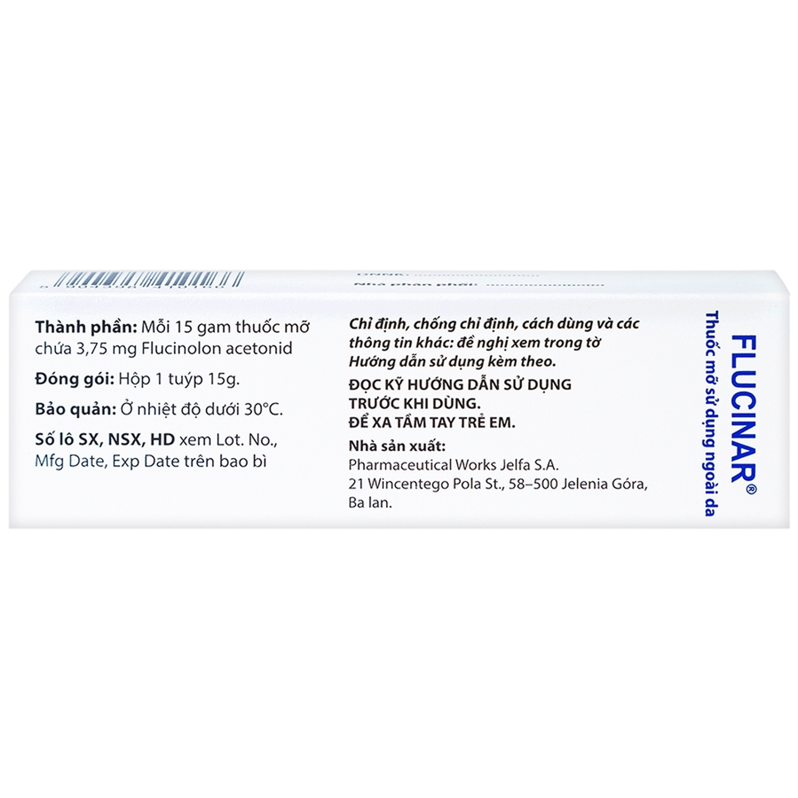 Thuốc mỡ Flucinar Jelfa điều trị viêm da (15g)