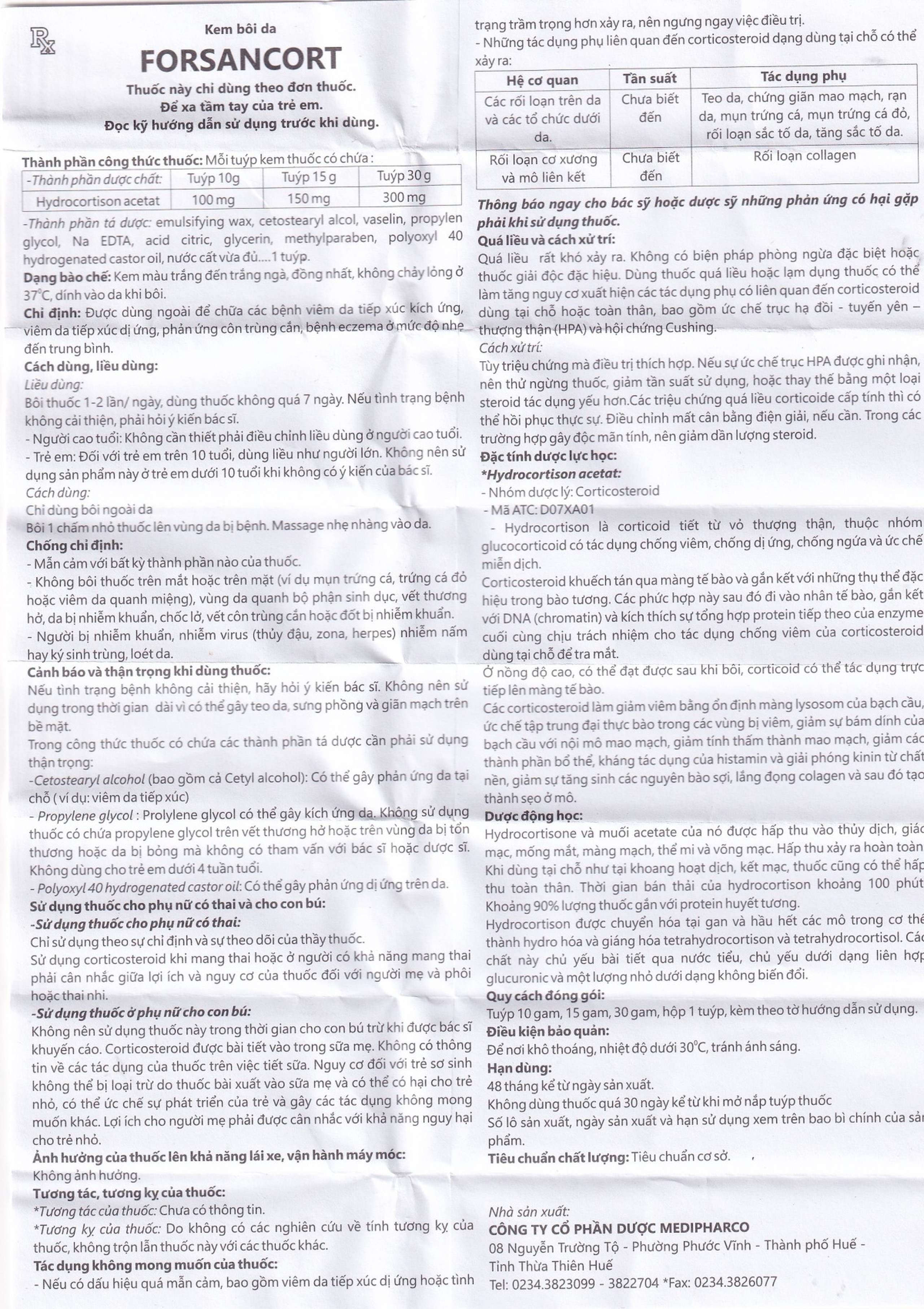 Kem bôi da Forsancort Medipharco điều trị viêm da tiếp xúc (10g)
