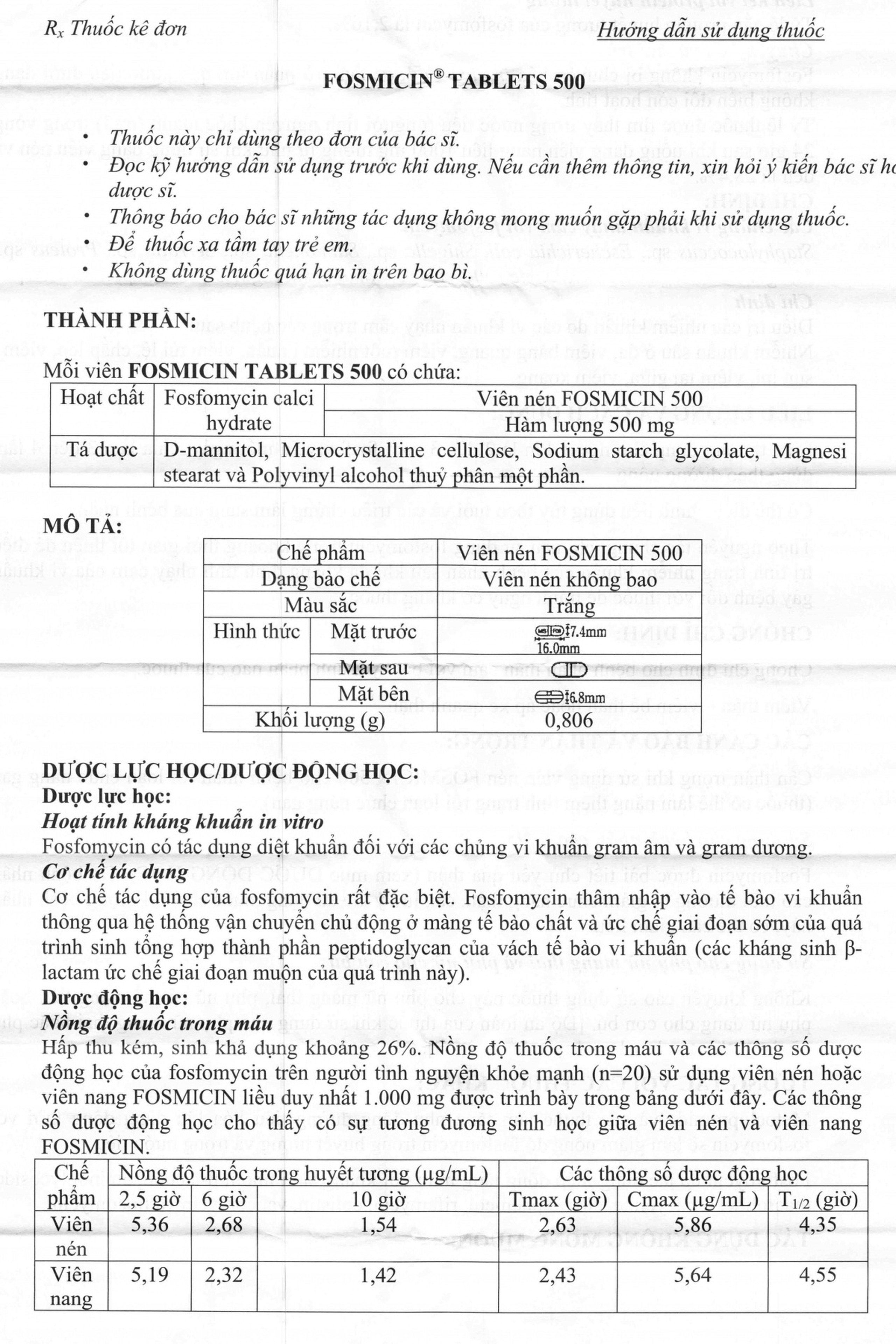 Thuốc Fosmicin 500 Meiji điều trị nhiễm khuẩn (2 vỉ x 10 viên)