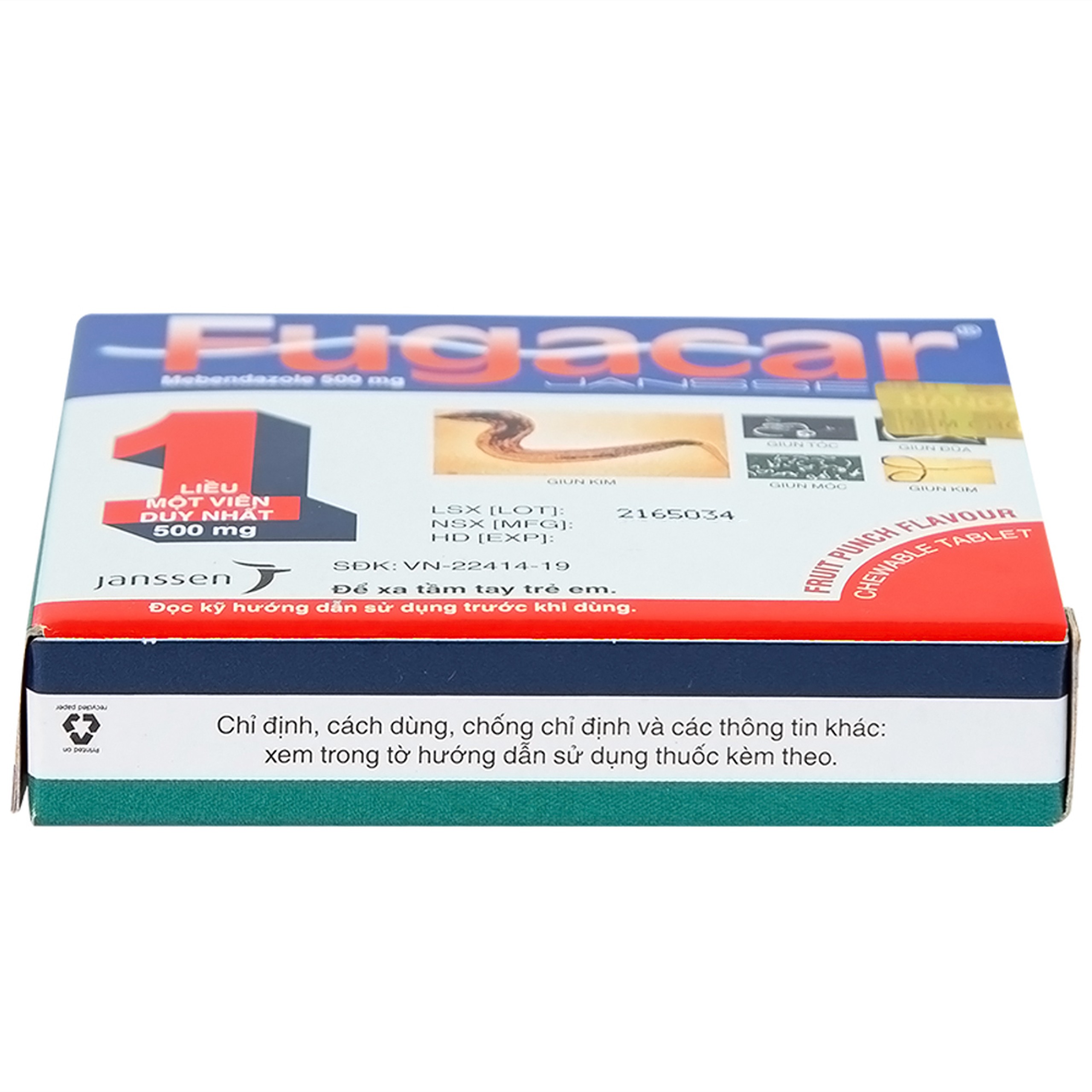 Thuốc Fugacar Janssen hương trái cây điều trị nhiễm một hay nhiều loại giun đường ruột (1 viên)