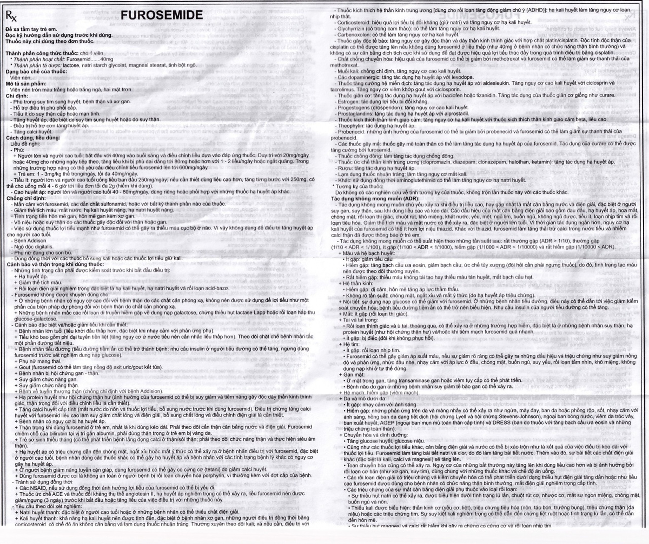 Thuốc Furosemide Mekophar điều trị phù, tăng huyết áp (10 vỉ x 30 viên)