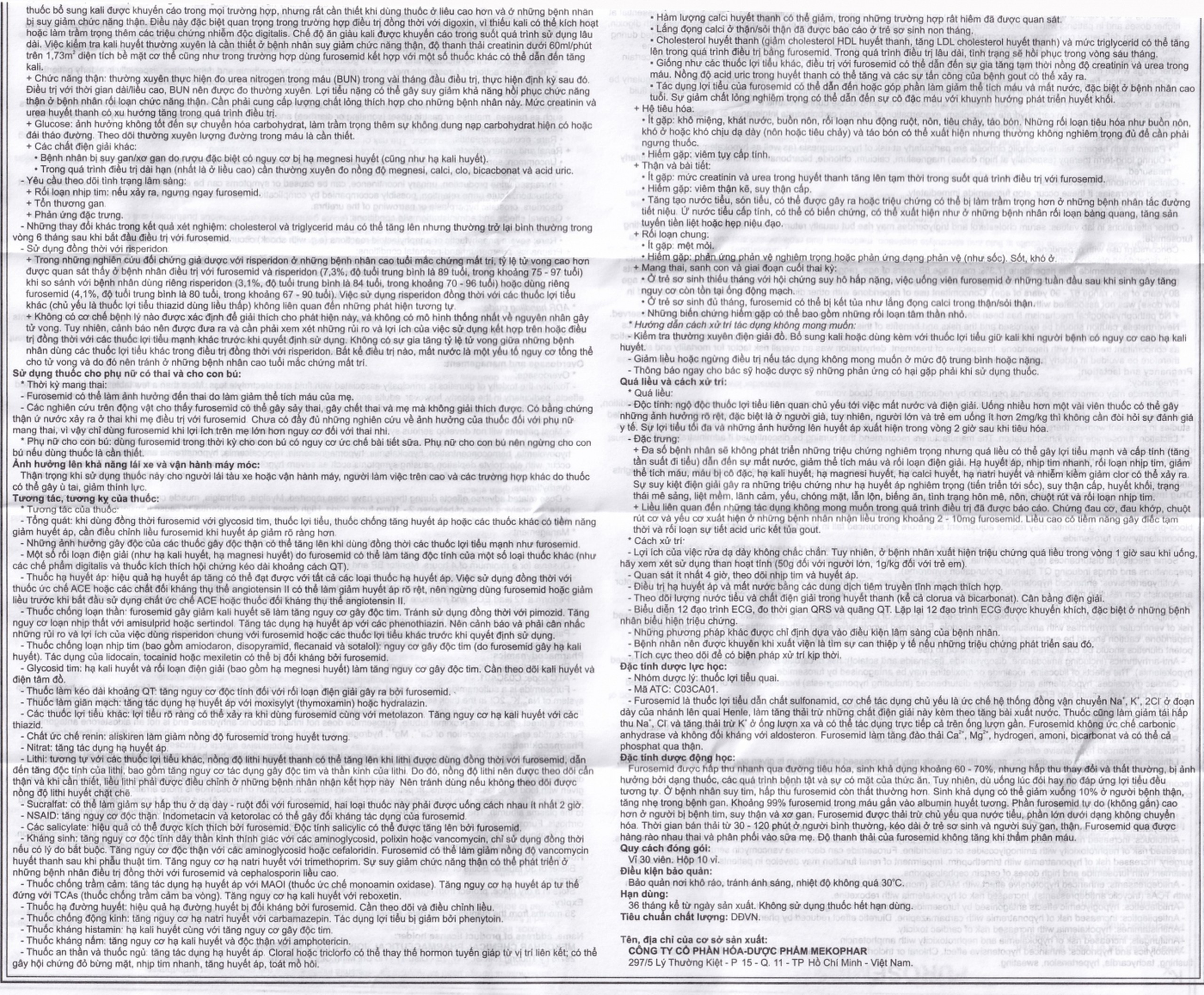 Thuốc Furosemide Mekophar điều trị phù, tăng huyết áp (10 vỉ x 30 viên)