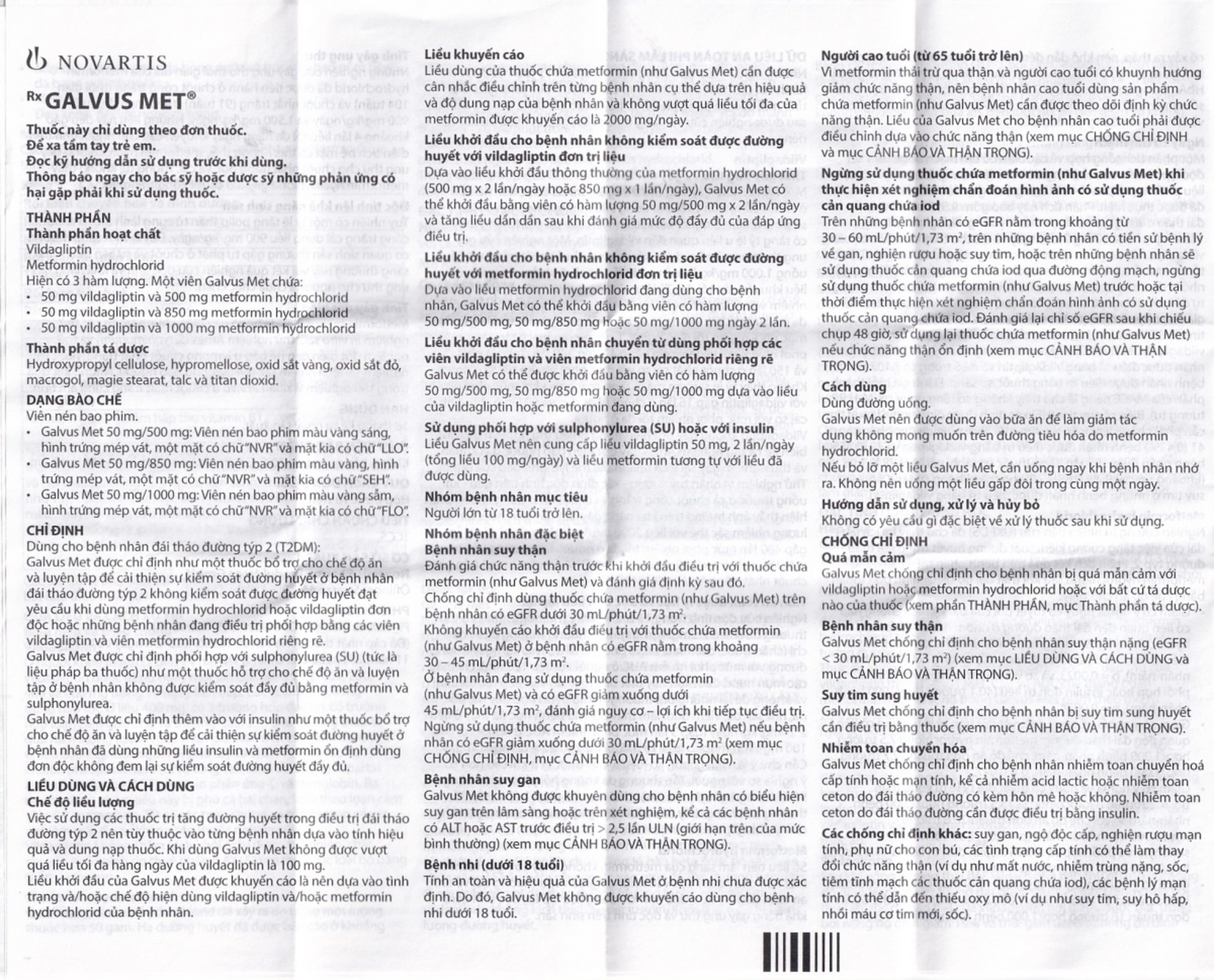 Thuốc Galvus Met 50mg/500mg Novartis điều trị đái tháo đường típ 2 (6 vỉ x 10 viên)