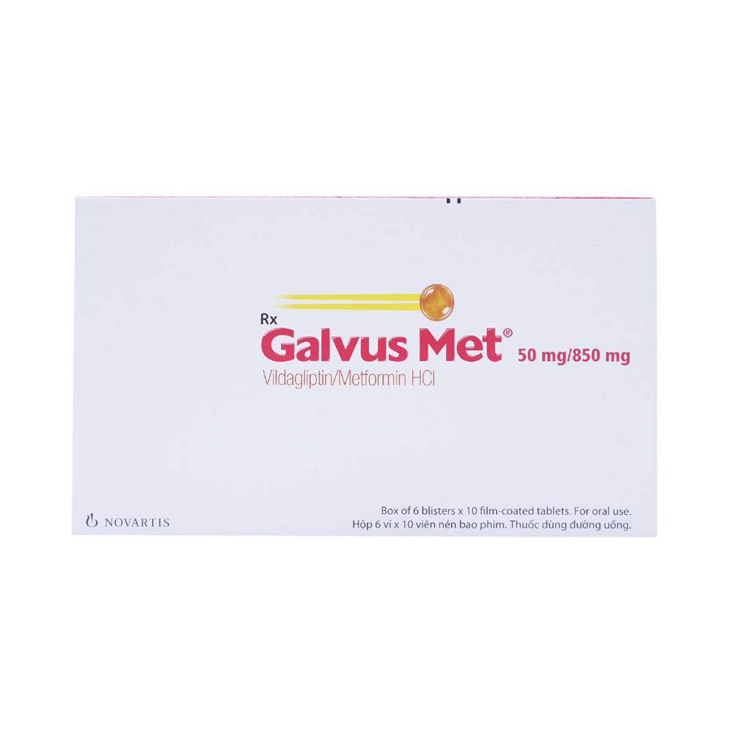 Thuốc Galvus Met 50mg/850mg Novartis hỗ trợ điều trị đái tháo đường típ 2 (6 vỉ x 10 viên)