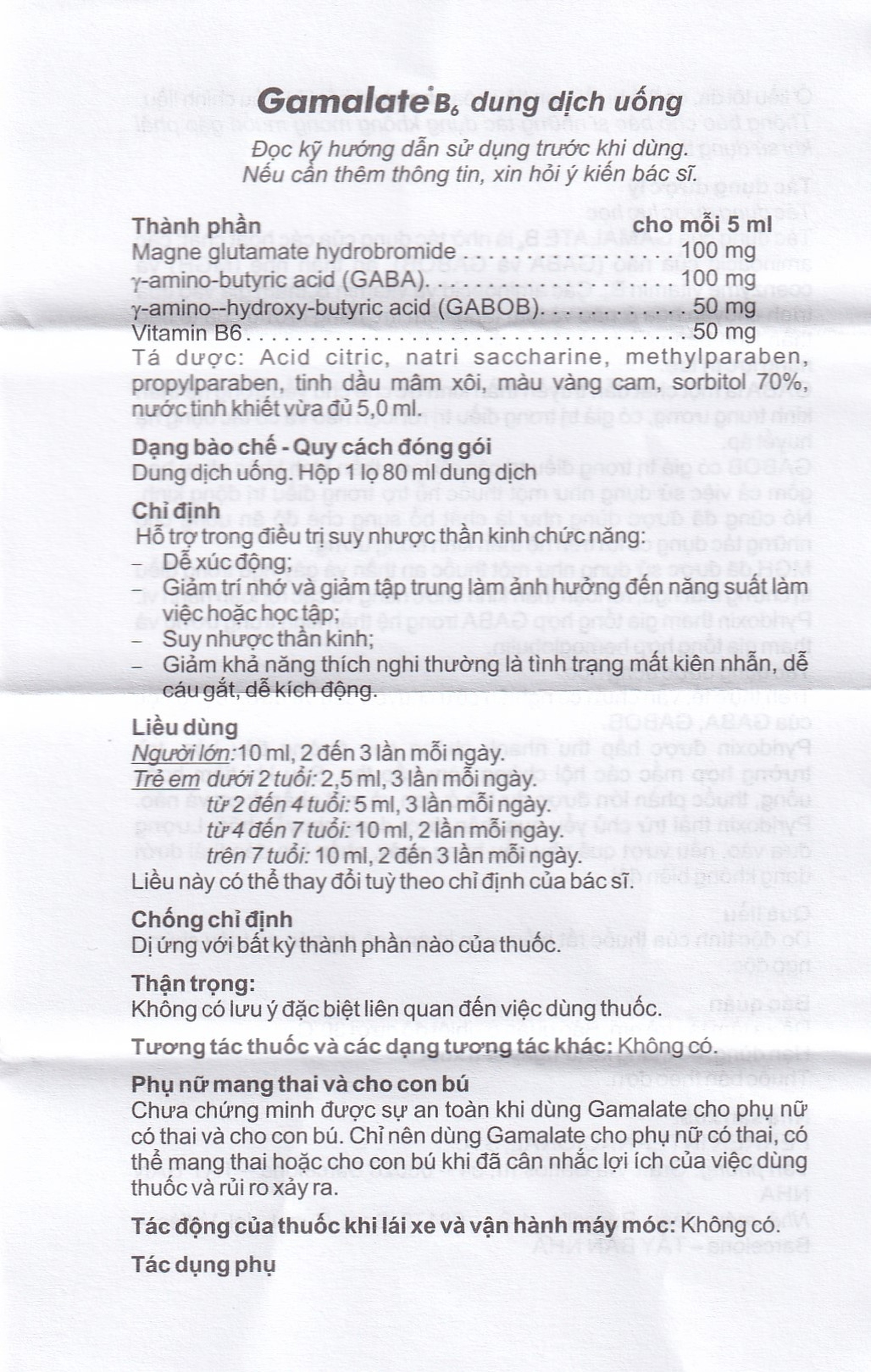 Dung dịch Gamalate B6 điều trị suy nhược thần kinh (80ml)