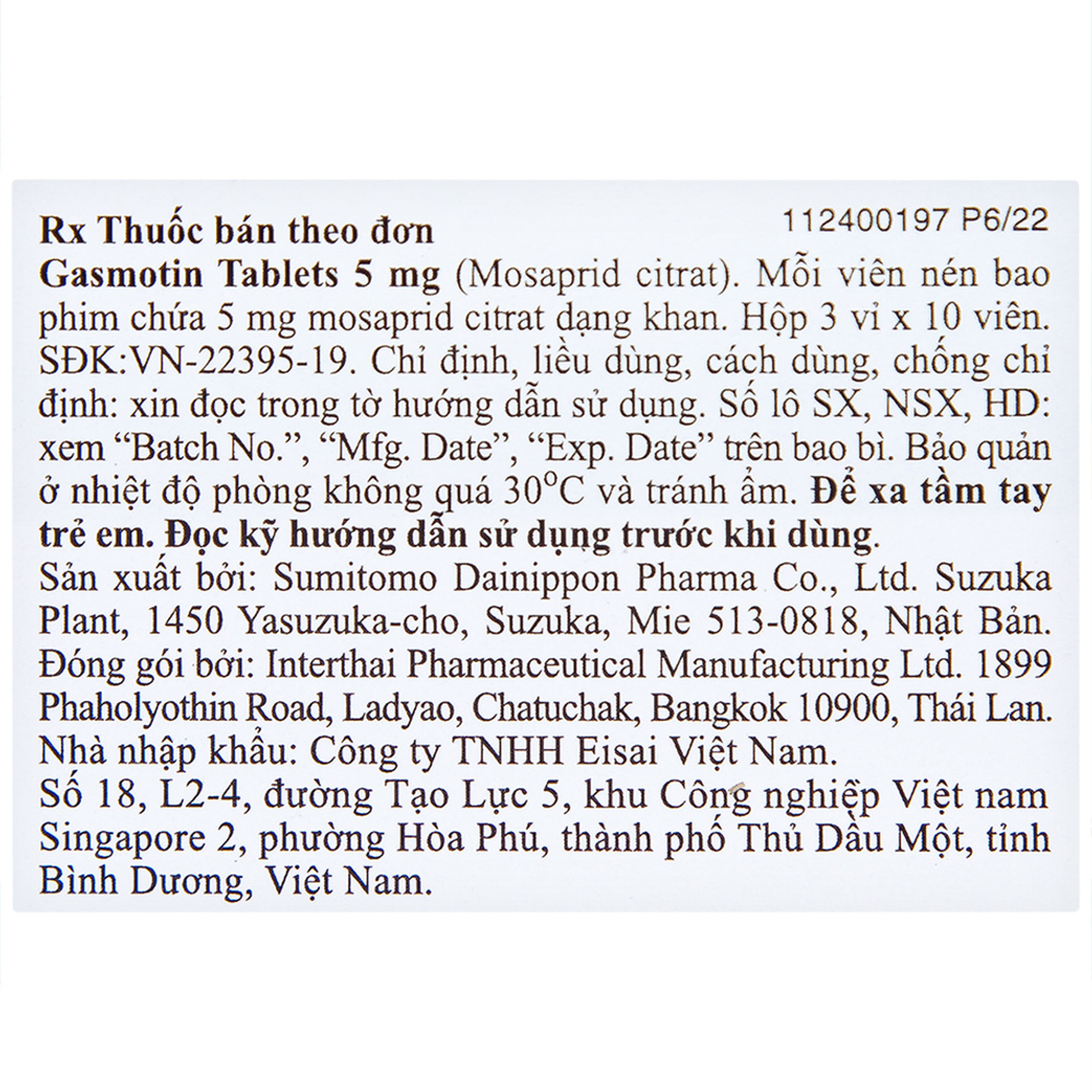 Thuốc Gasmotin 5mg Eisai điều trị viêm dạ dày mạn tính (3 vỉ x 10 viên)