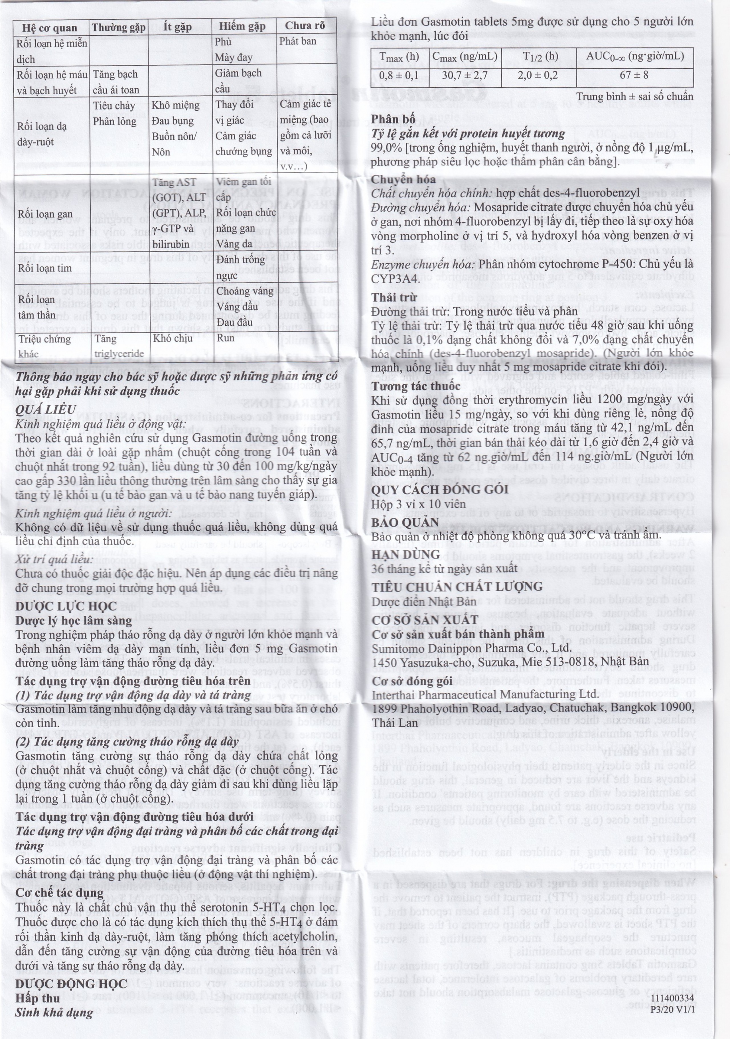 Thuốc Gasmotin 5mg Eisai điều trị viêm dạ dày mạn tính (3 vỉ x 10 viên)