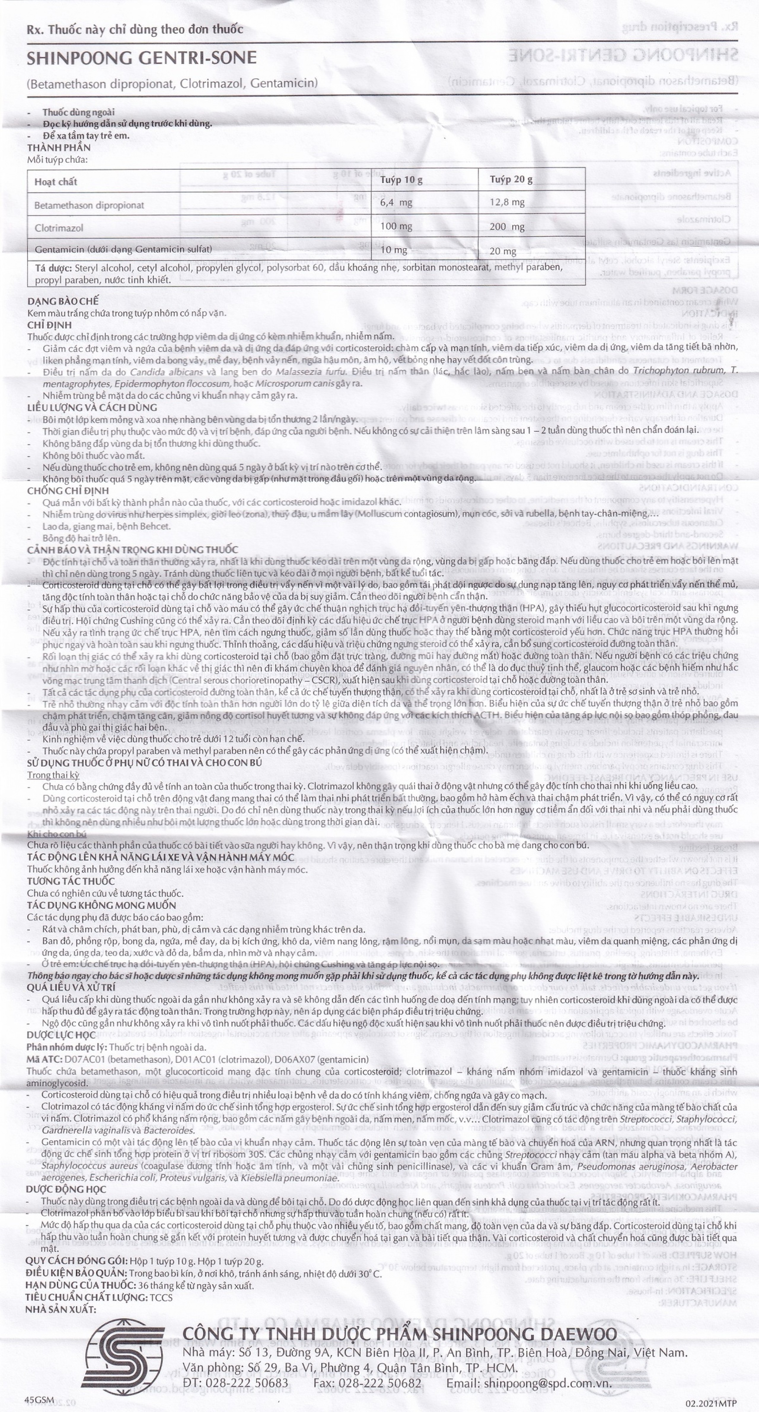 Kem Gentrisone ShinPoong Deawoo điều trị nấm da, giảm viêm ngứa da (10g)