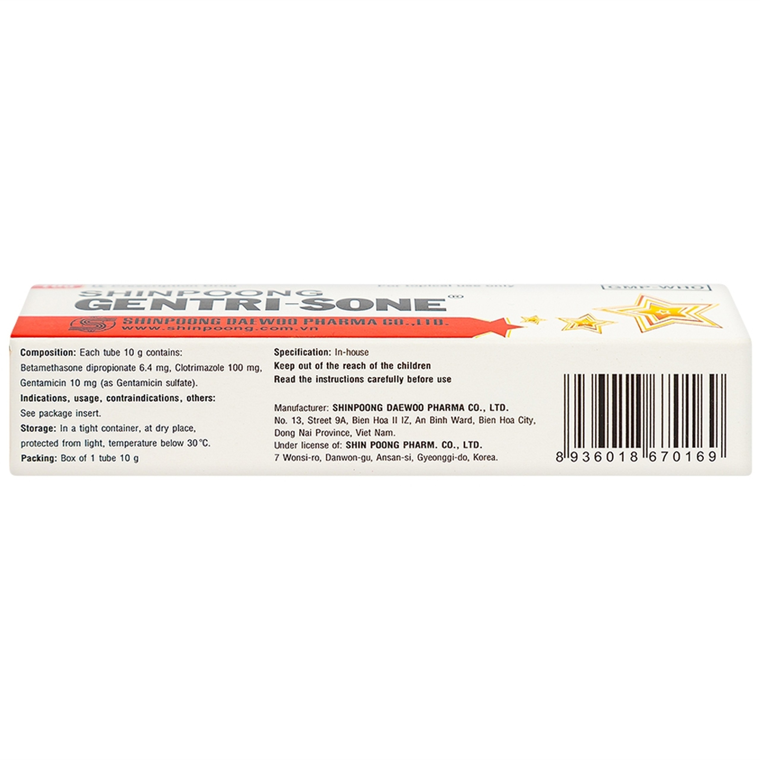 Kem Gentrisone ShinPoong Deawoo điều trị nấm da, giảm viêm ngứa da (10g)
