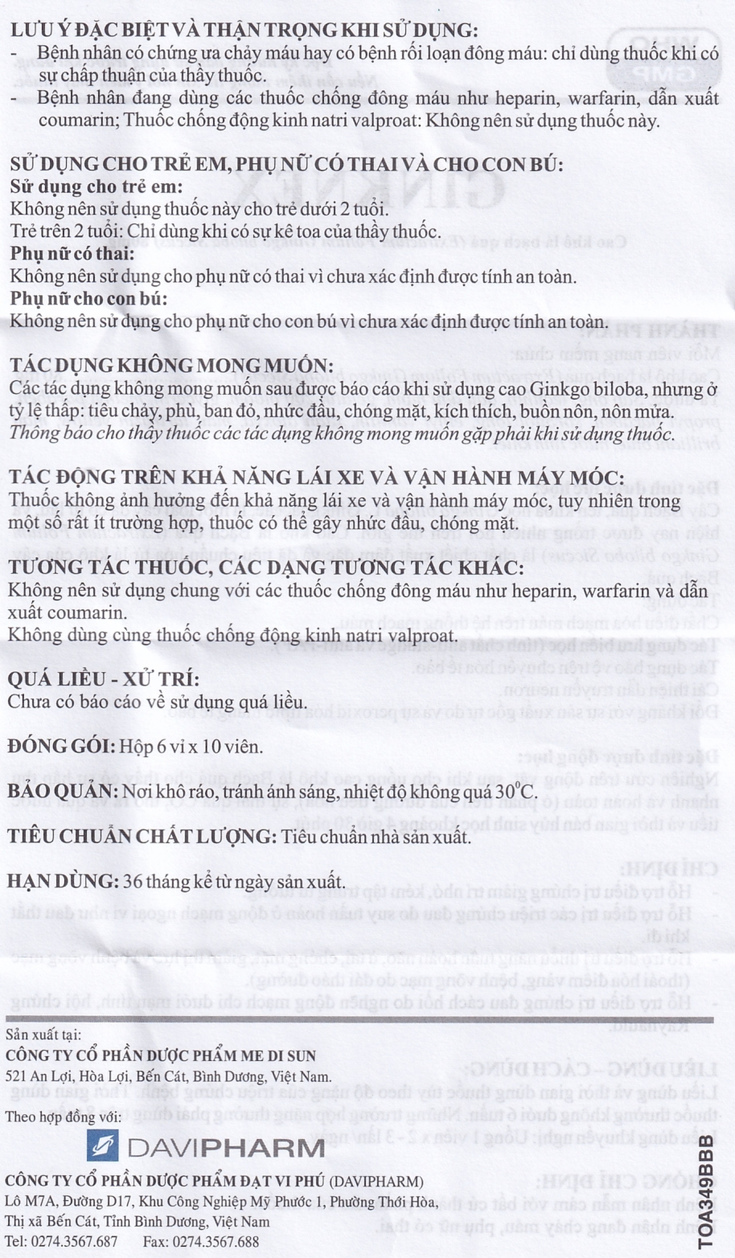 Thuốc Ginknex 80mg Davipharm hỗ trợ điều trị chứng giảm trí nhớ, kém tập trung tư tưởng (6 vỉ x 10 viên)