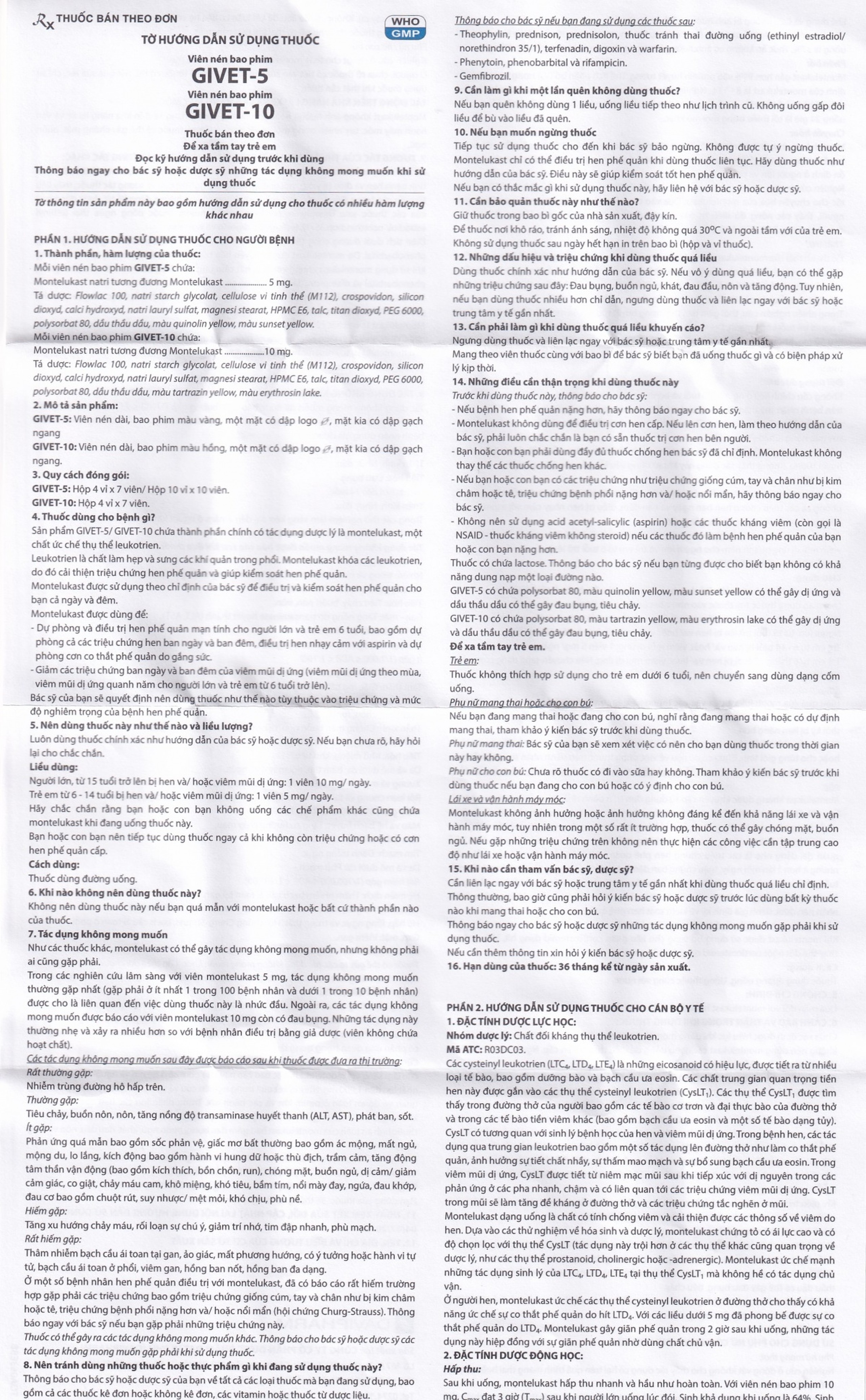 Thuốc Givet-10 Davipharm phòng và điều trị viêm phế quản mạn tính (4 vỉ x 7 viên)