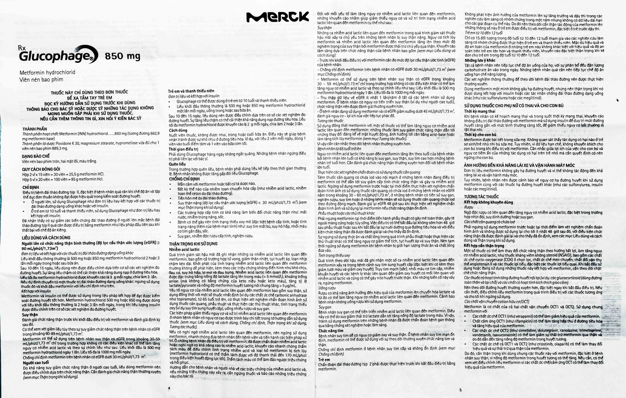 Thuốc Glucophage 850mg Merck điều trị đái tháo đường típ 2 (5 vỉ x 20 viên)