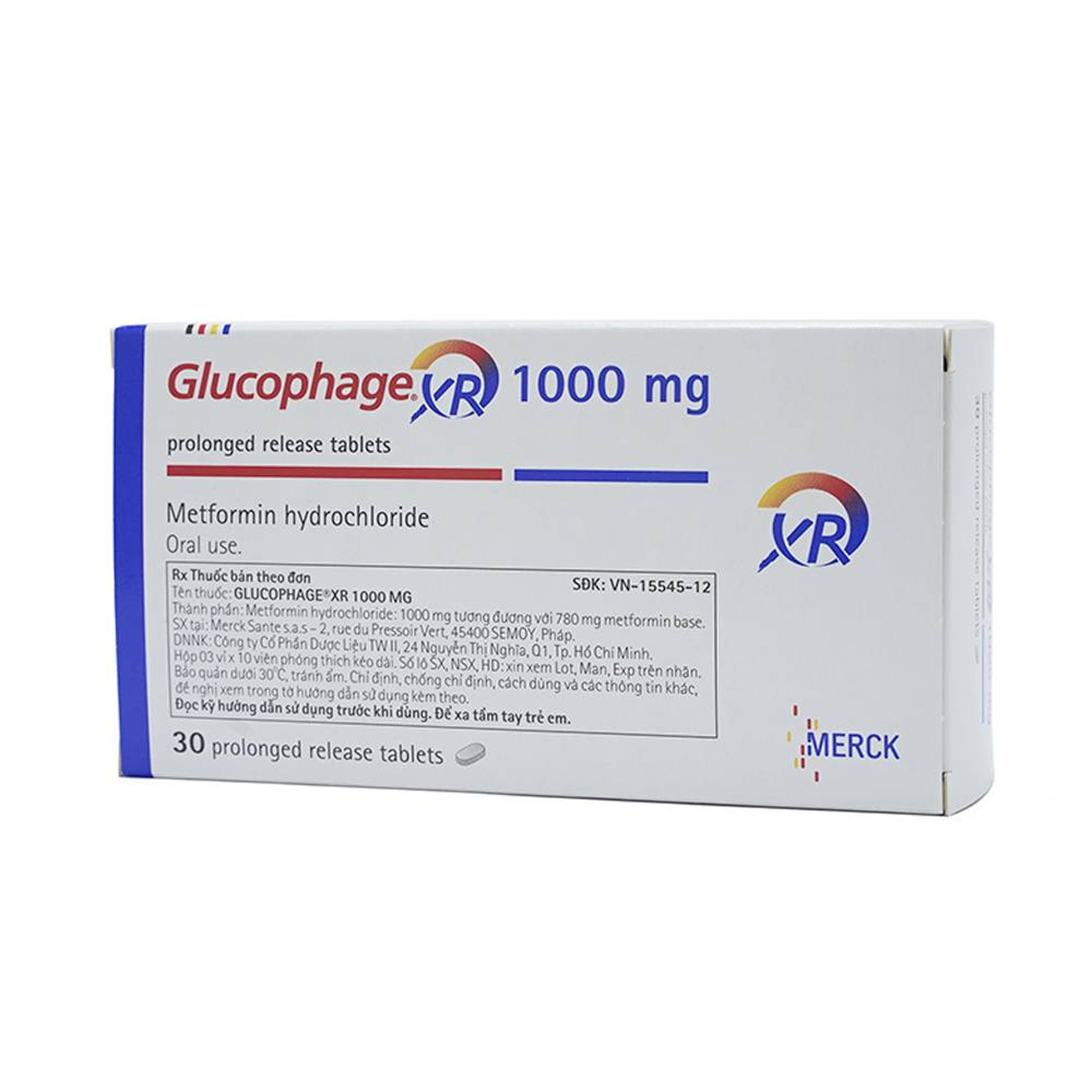 Thuốc Glucophage XR 1000mg Merck điều trị tiểu đường típ 2 (3 vỉ x 10 viên)