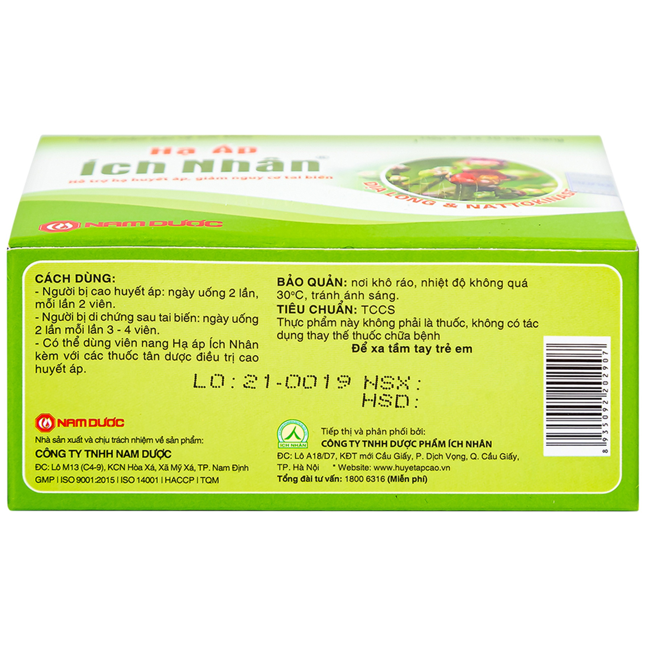 Viên uống Hạ Áp Ích Nhân Nam Dược hỗ trợ hạ huyết áp, giảm nguy cơ tai biến (4 vỉ x 10 viên)