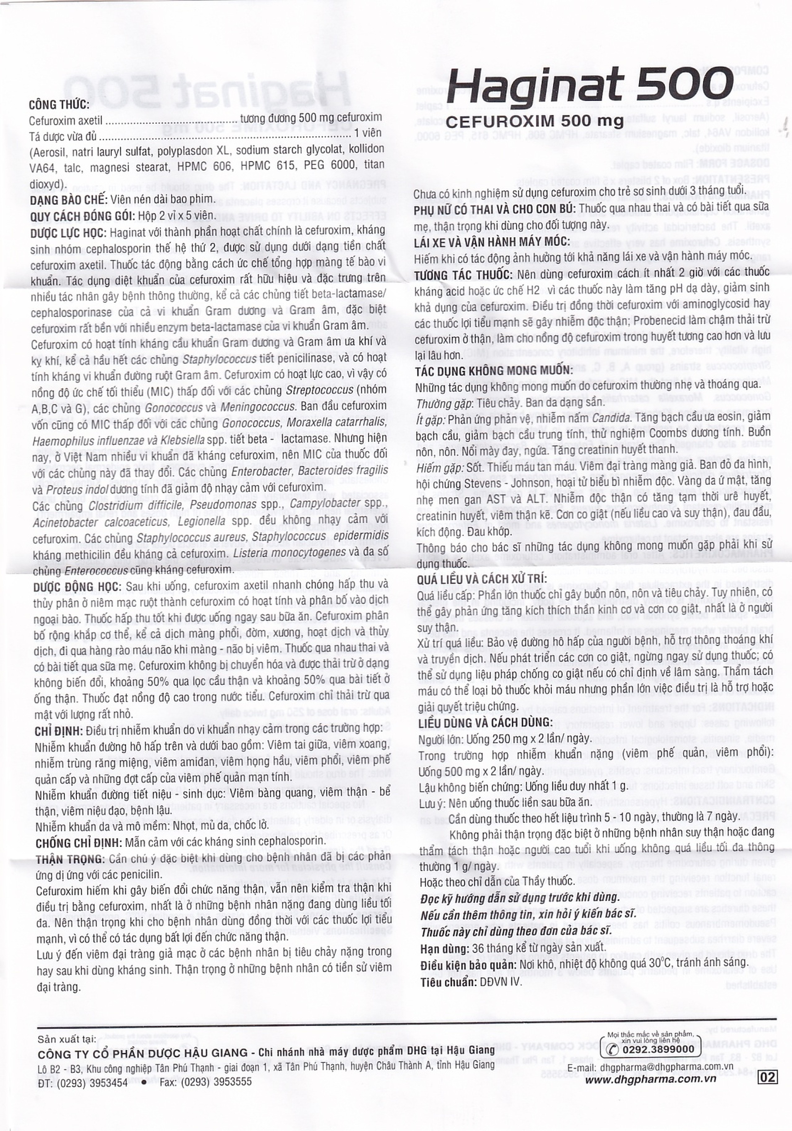 Thuốc Haginat 500 DHG điều trị nhiễm khuẩn (2 vỉ x 5 viên)
