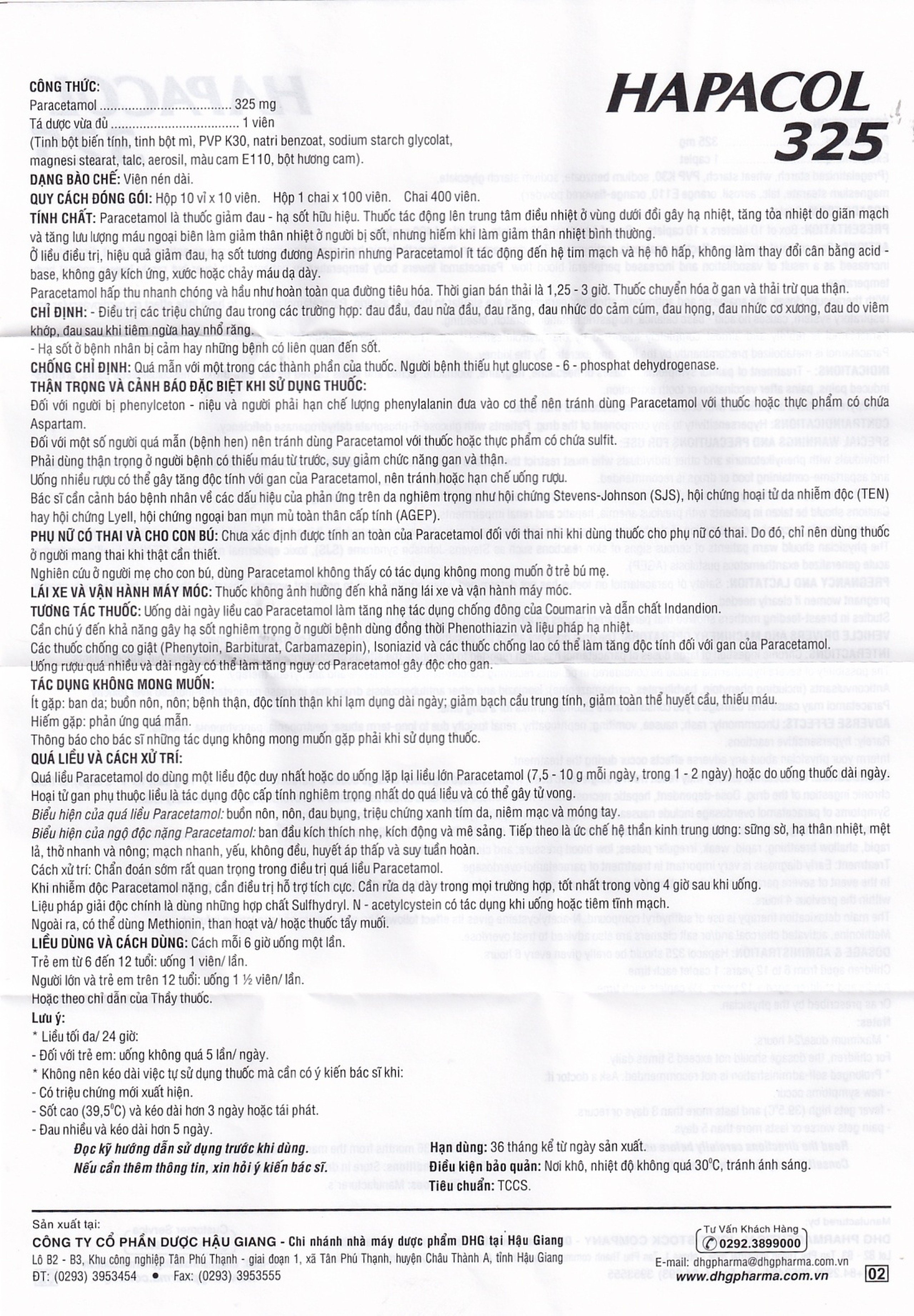Thuốc Hapacol 325 DHG điều trị đau đầu, đau nửa đầu, đau răng (10 vỉ x 10 viên)